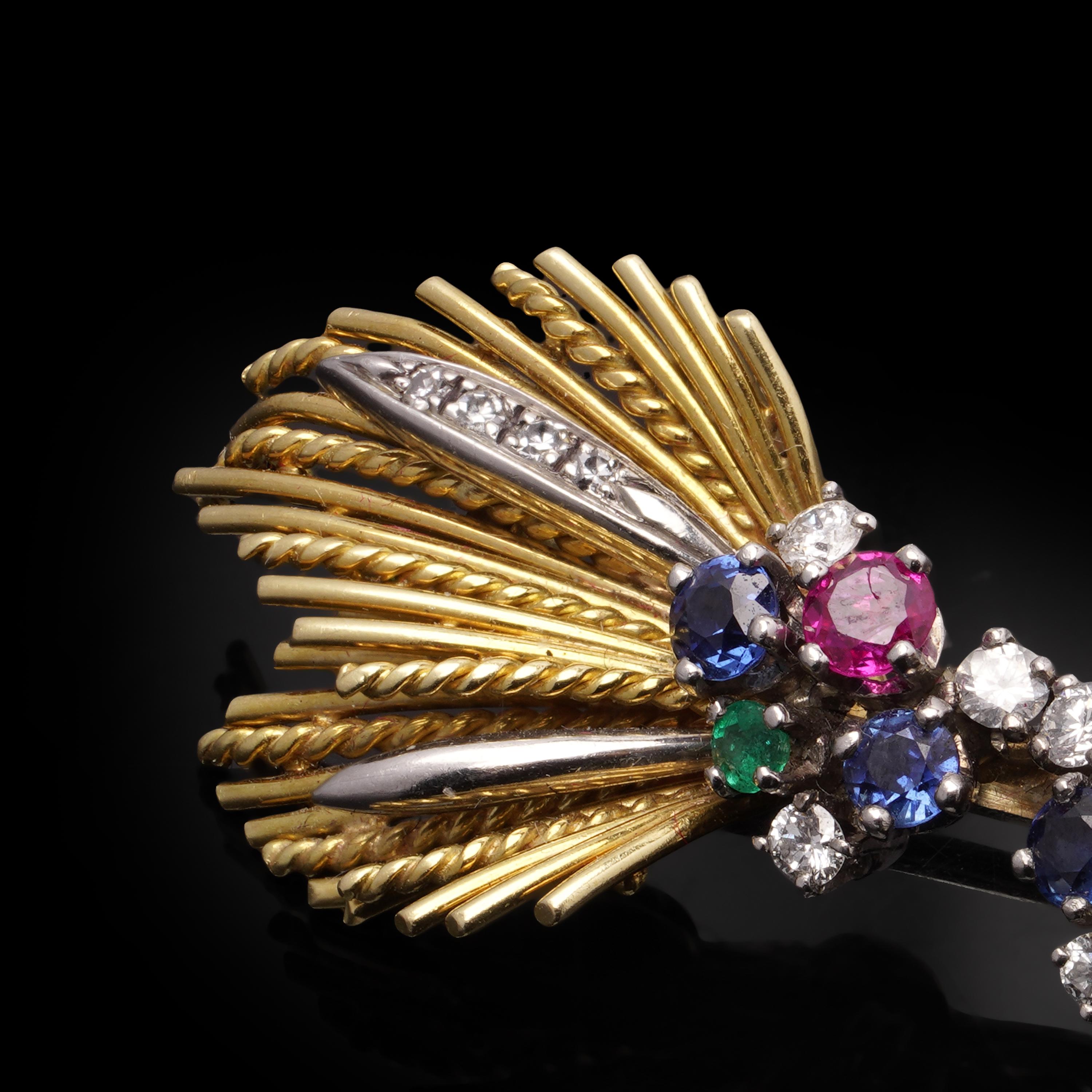 Bow-Brosche mit Multigem und Diamanten aus 18 Karat Gold im Angebot 4