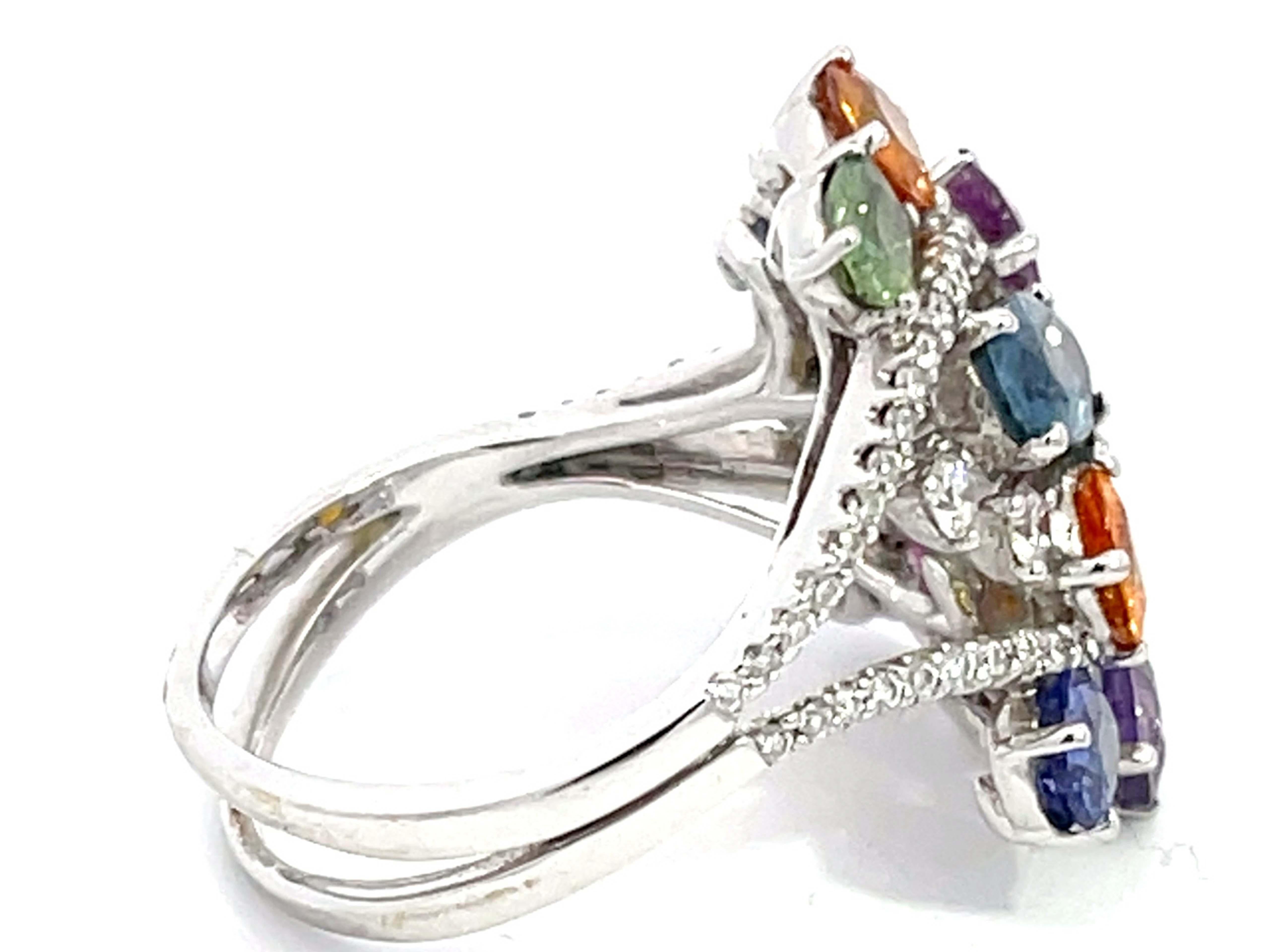 MultiGem and Diamond Cocktail Ring in 18k White Gold In Excellent Condition For Sale In Honolulu, HI