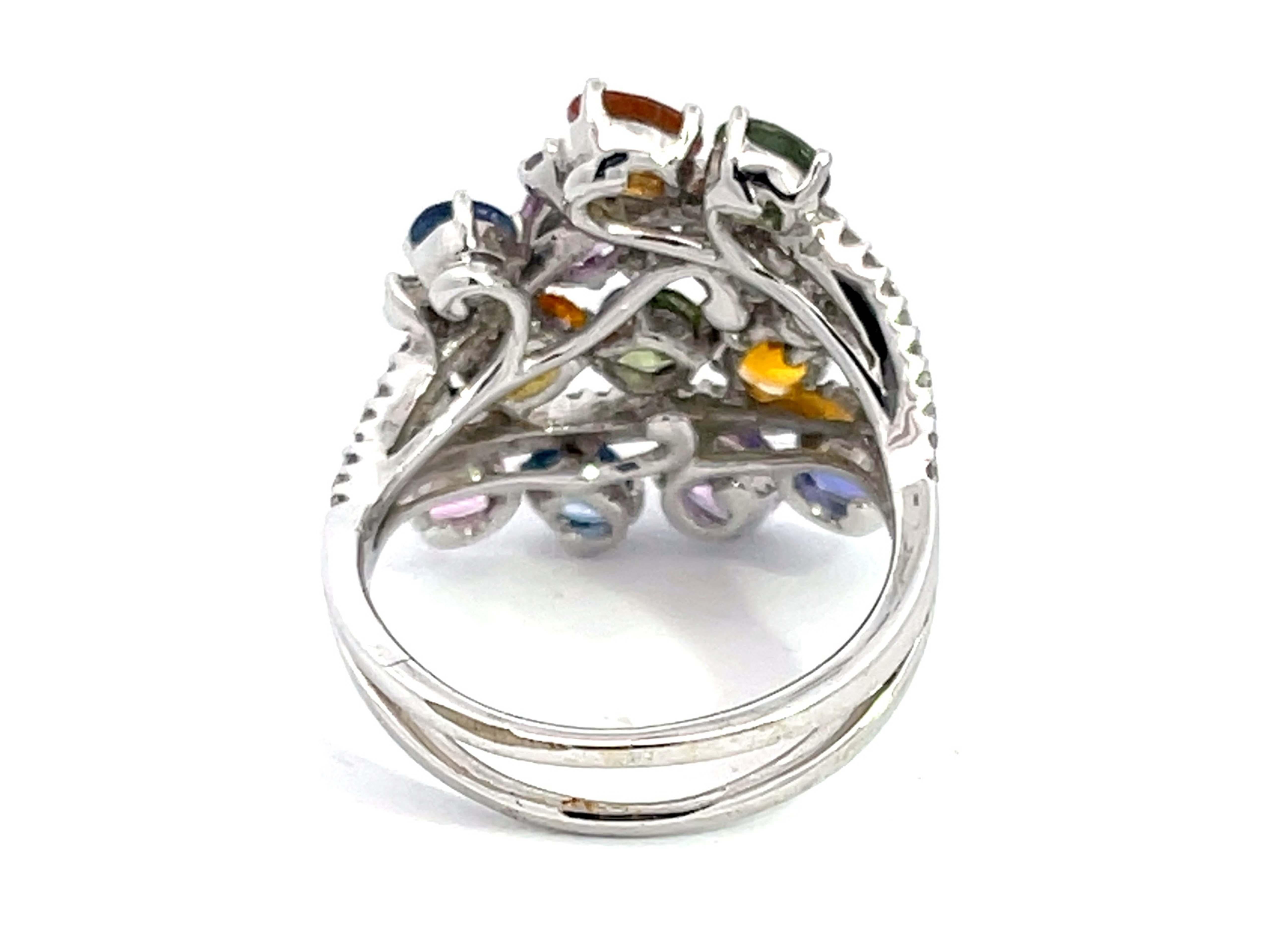 MultiGem and Diamond Cocktail Ring in 18k White Gold For Sale 1