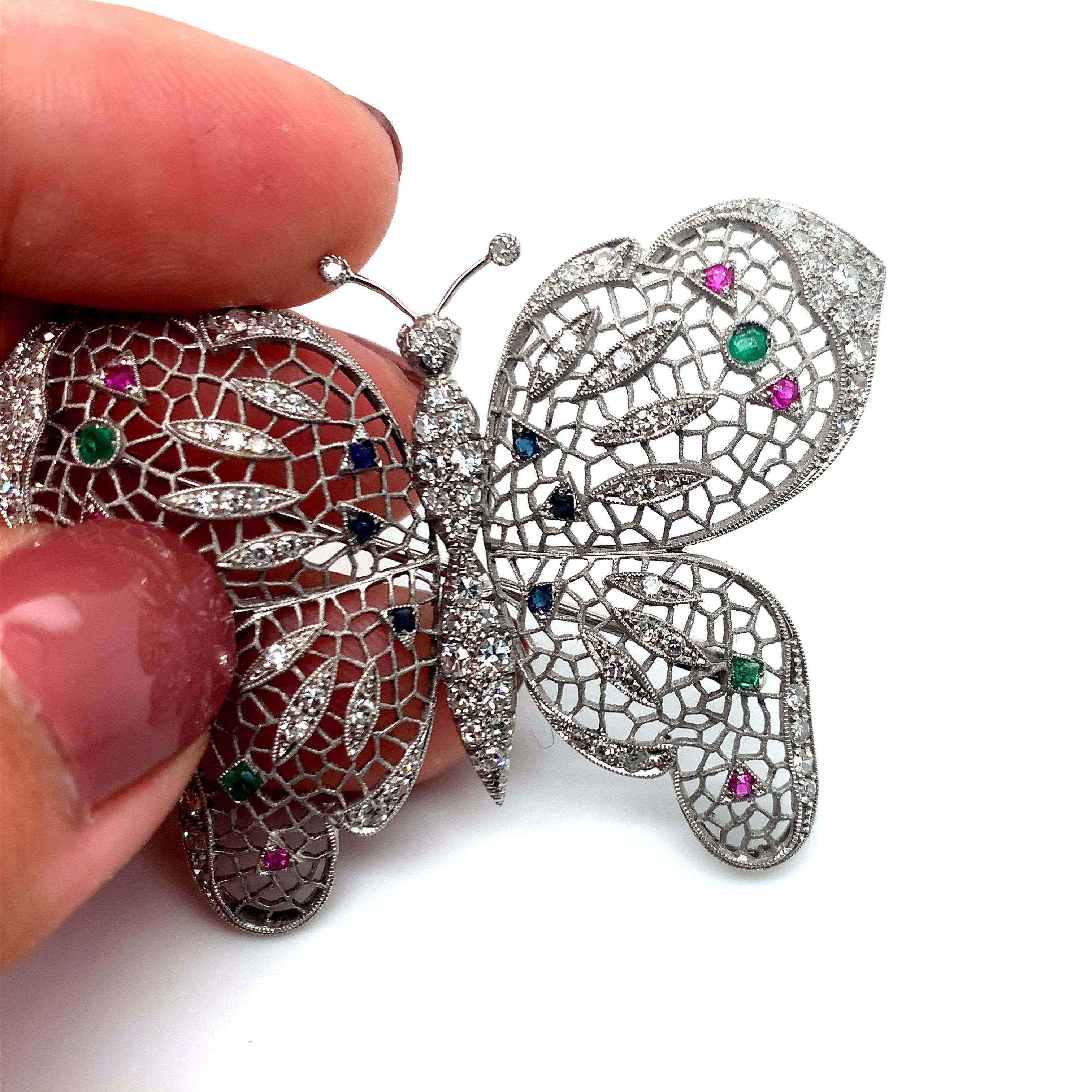 Multigem Butterfly Diamond Brooch For Sale 1