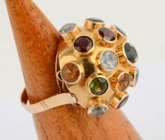 Multigem Domed Gold Sputnik Ring