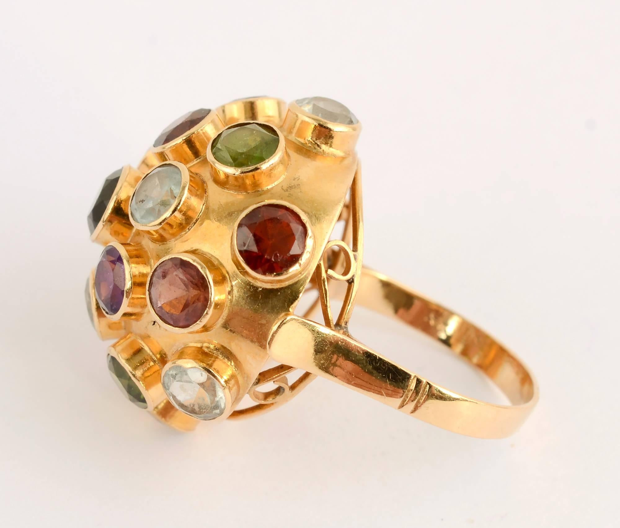 Multigem Domed Gold Sputnik Ring For Sale at 1stDibs