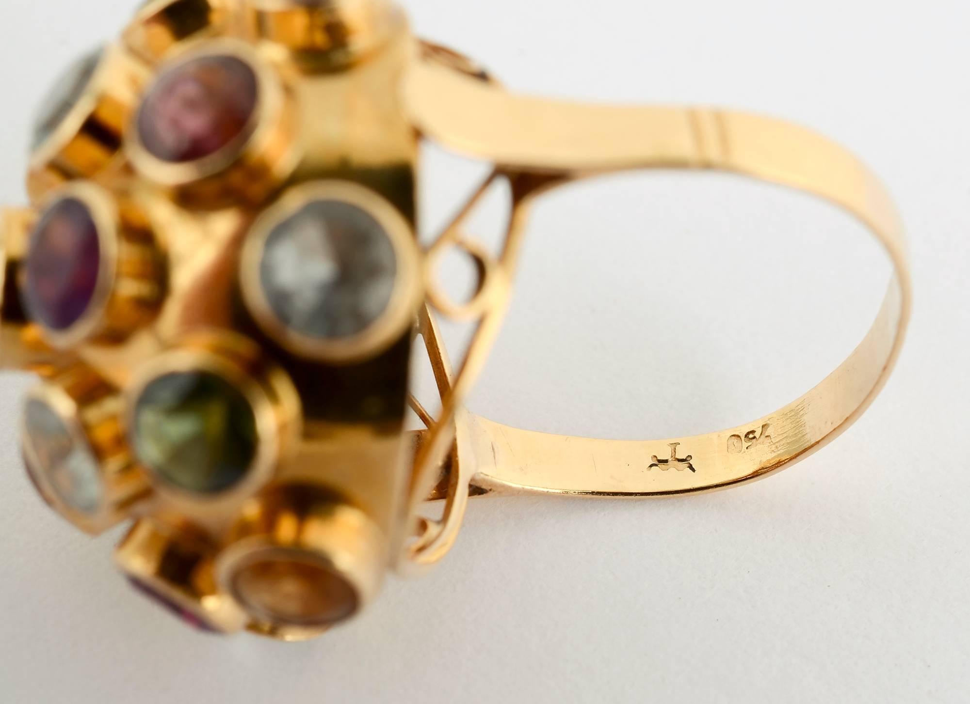 Sputnik-Ring aus gewölbtem Gold mit Multigem im Zustand „Hervorragend“ im Angebot in Darnestown, MD