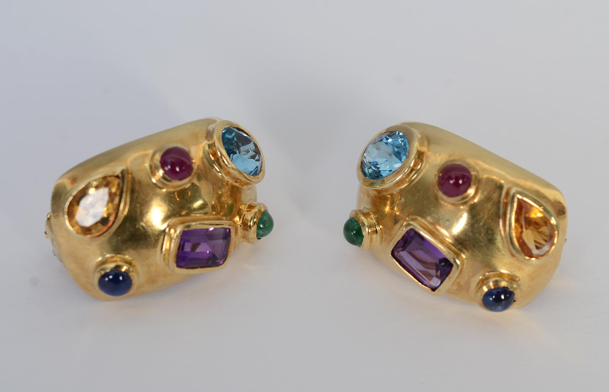 Contemporary Multigem Half Hoop Earrings For Sale