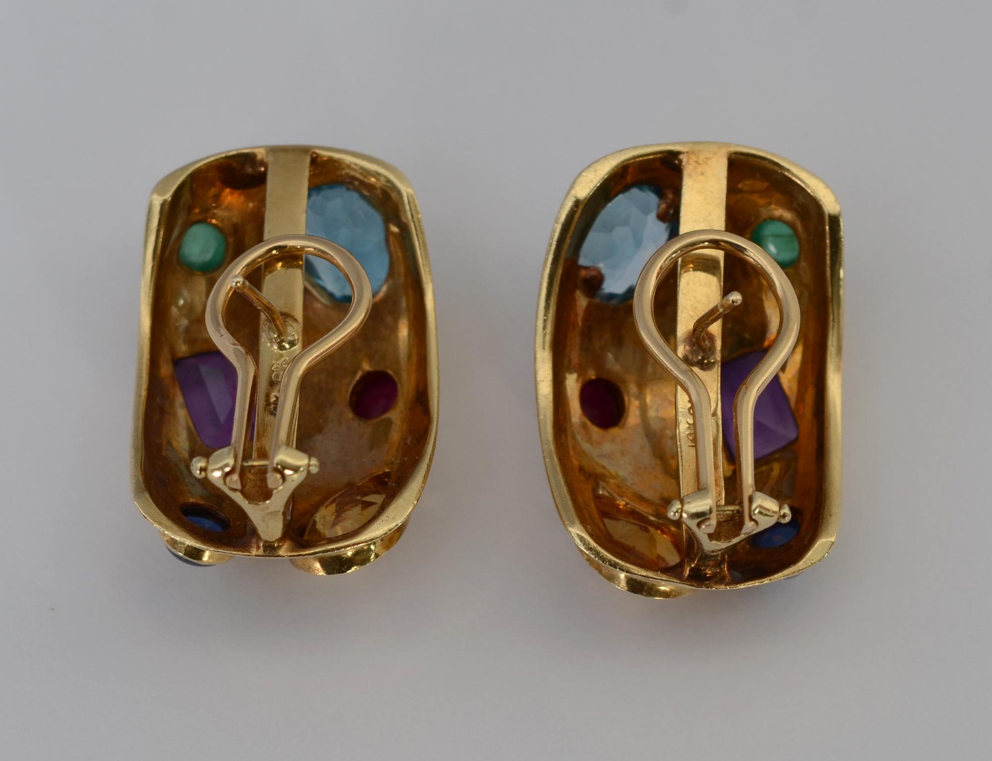 Mixed Cut Multigem Half Hoop Earrings For Sale
