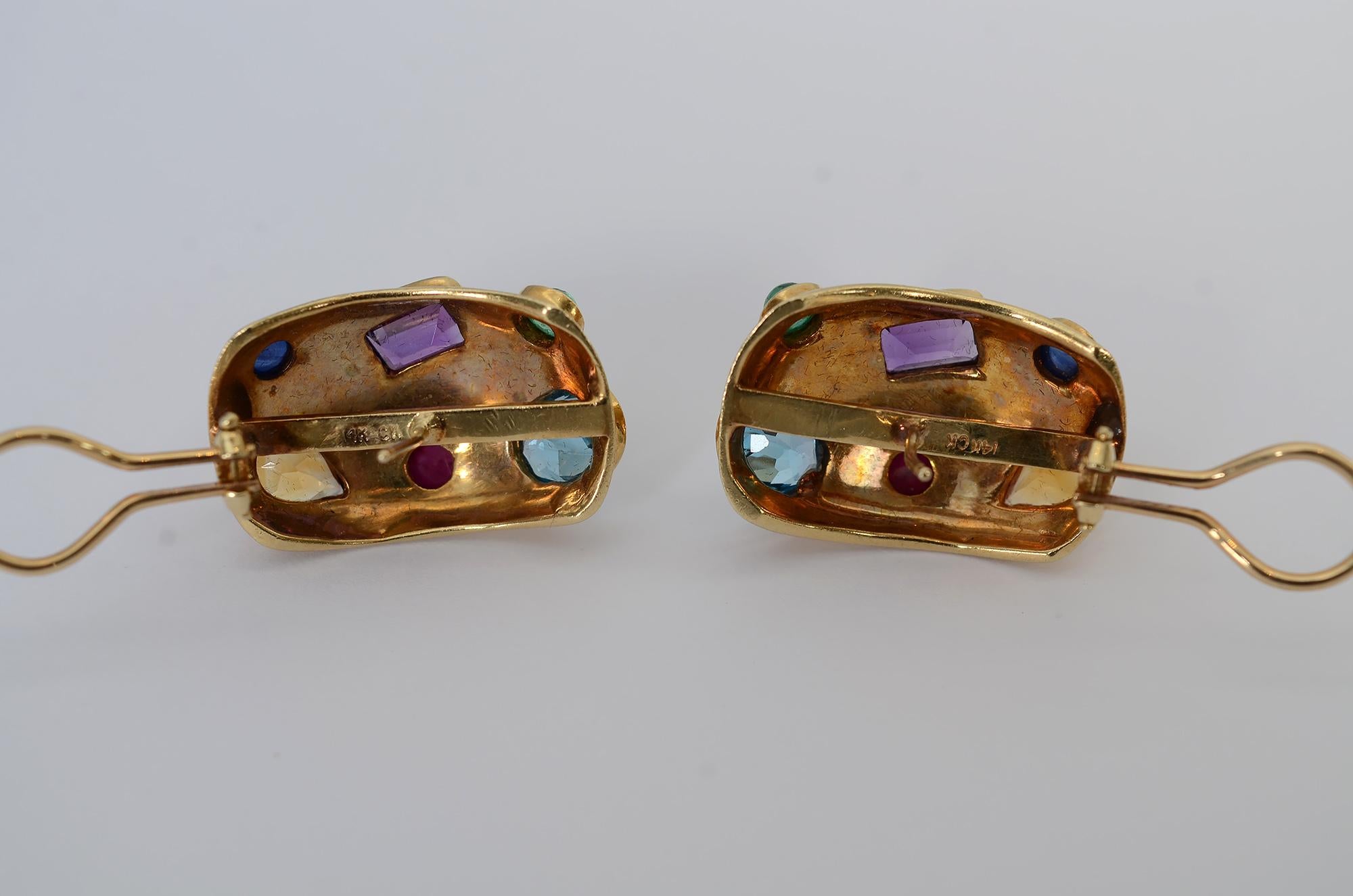 Multigem Half Hoop Earrings In Excellent Condition For Sale In Darnestown, MD