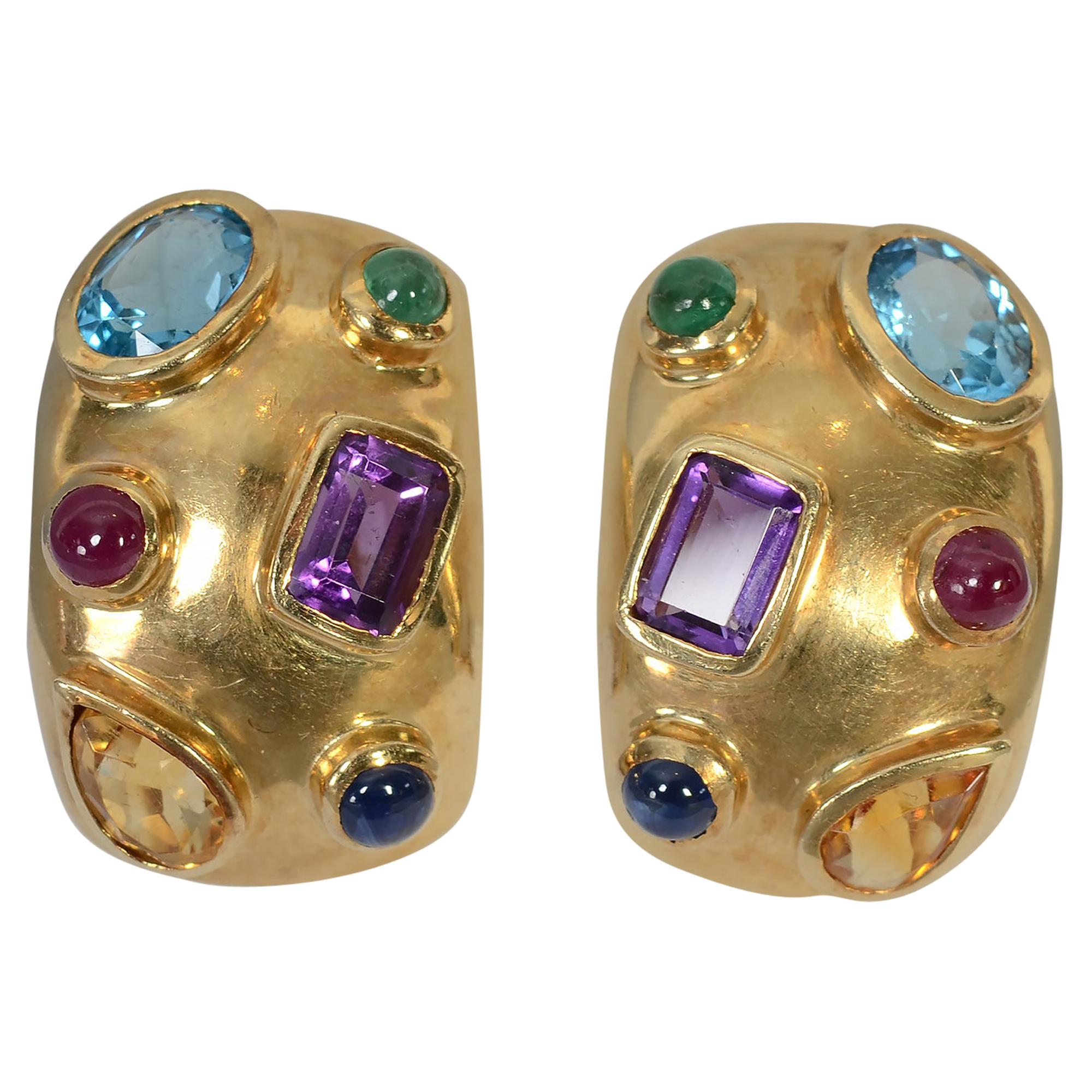 Multigem Half Hoop Earrings