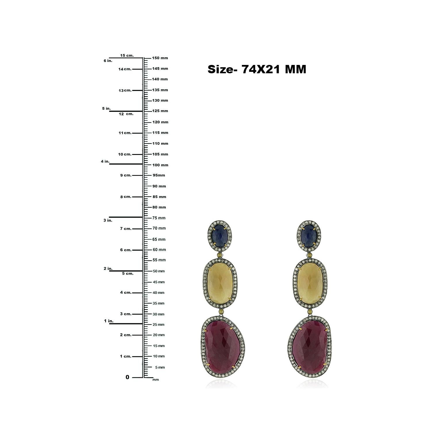 Mehrstein-Ohrringe mit 3 Tieren und Diamanten aus 18 Karat Gelbgold mit Diamanten im Zustand „Neu“ im Angebot in New York, NY