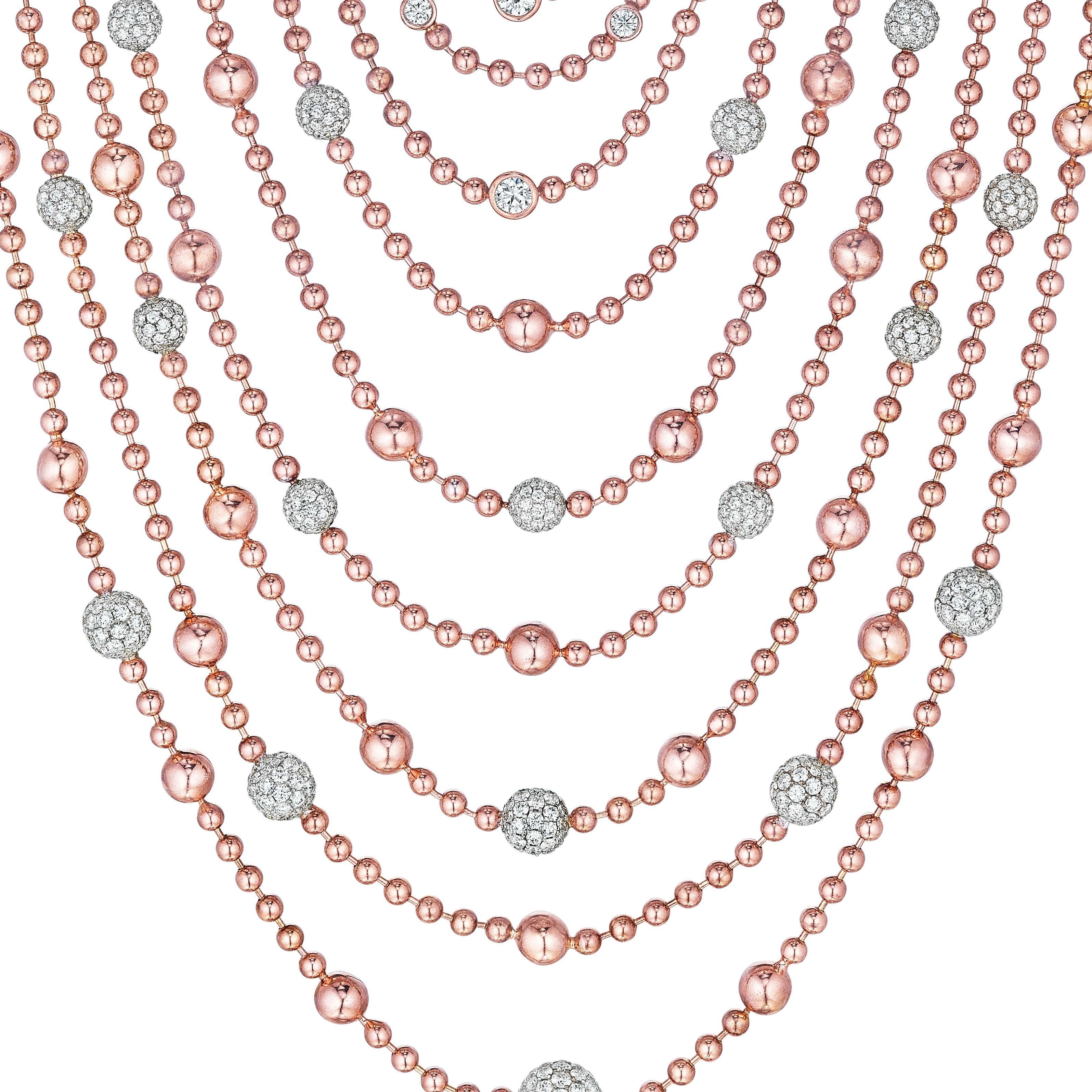 Women's or Men's Multilayer Flapper Bib Necklace 7.48 Carat Diamond Necklace in 18 Karat Gold For Sale