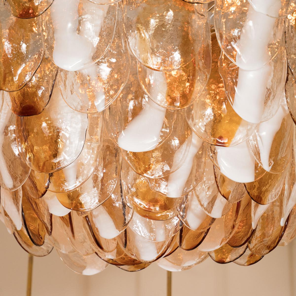 Italian Multilayered Chandelier Composed of Oval Glass Elements For Sale
