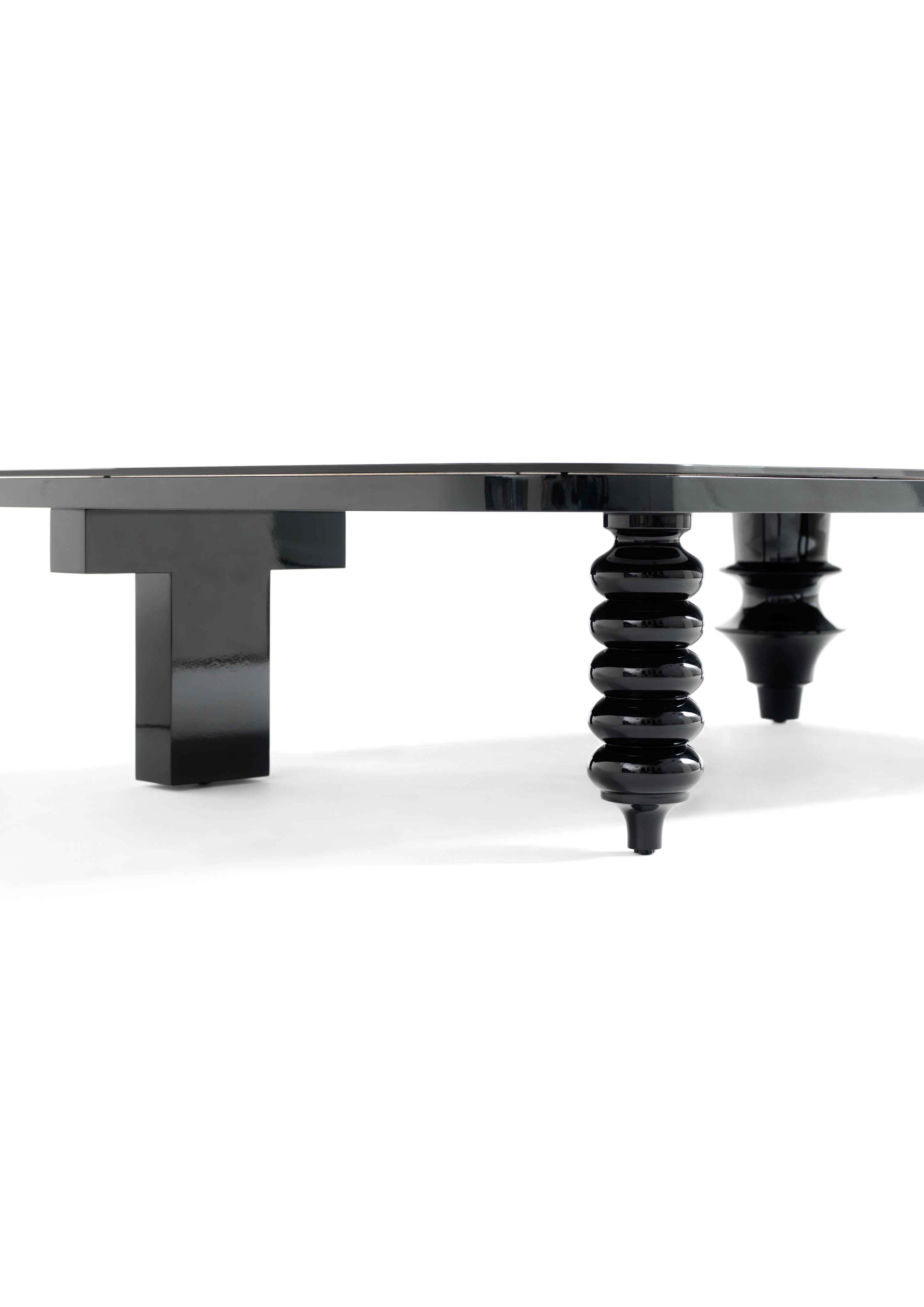 Moderne Table basse rectangulaire Multileg de Jaime Hayon en laque noire brillante en vente