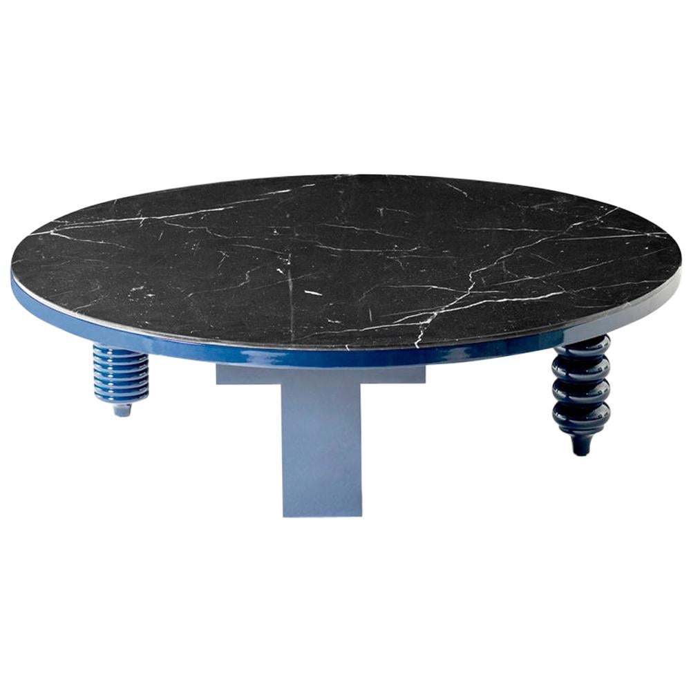 Contemporary low coffee table "Multileg" by Jaime Hayon, blue high gloss, marble For Sale