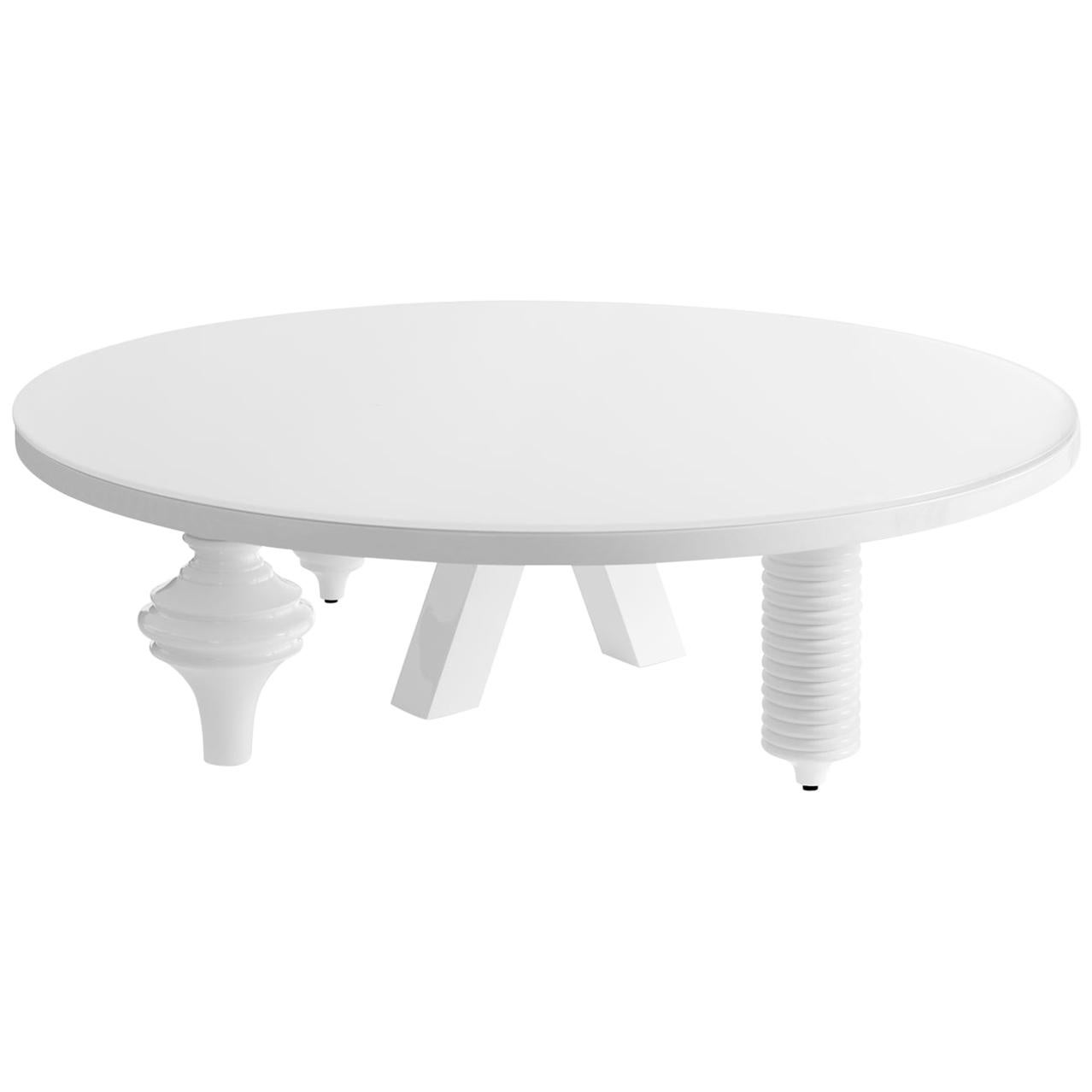 Contemporary round low coffee table model "Multileg" by Jaime Hayon white gloss
