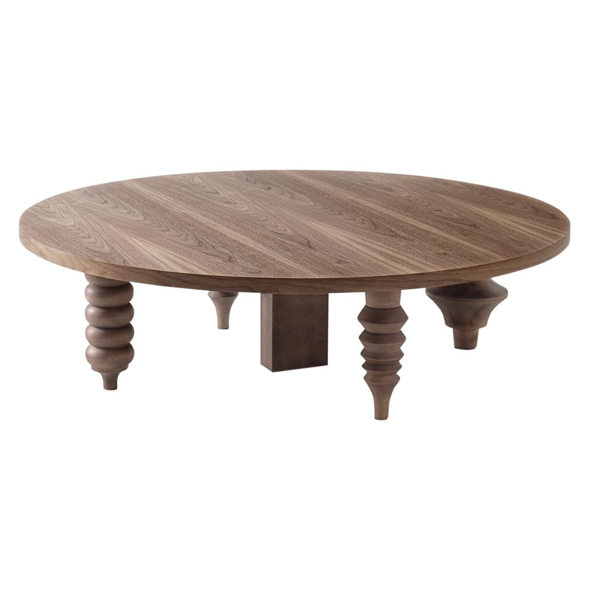 Round Multileg Low Coffee Table In Walnut Natural Wood Finish  Living room  For Sale