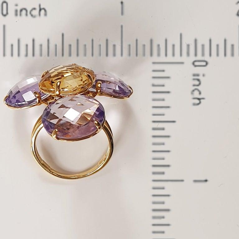 Multiphaceted Flower Ring with Central Citrine and Three Amethysts 3