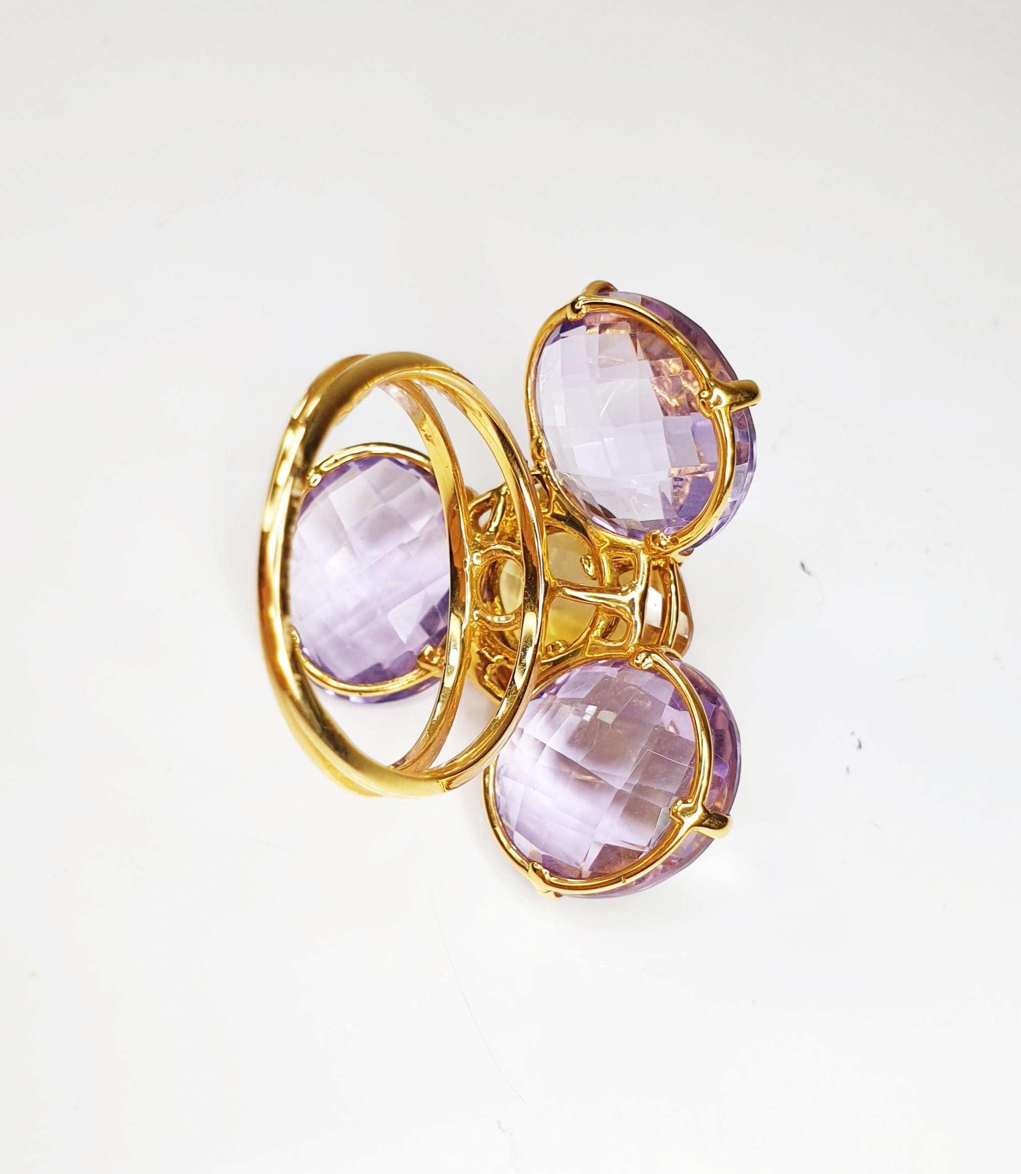 Women's Multiphaceted Flower Ring with Central Citrine and Three Amethysts For Sale
