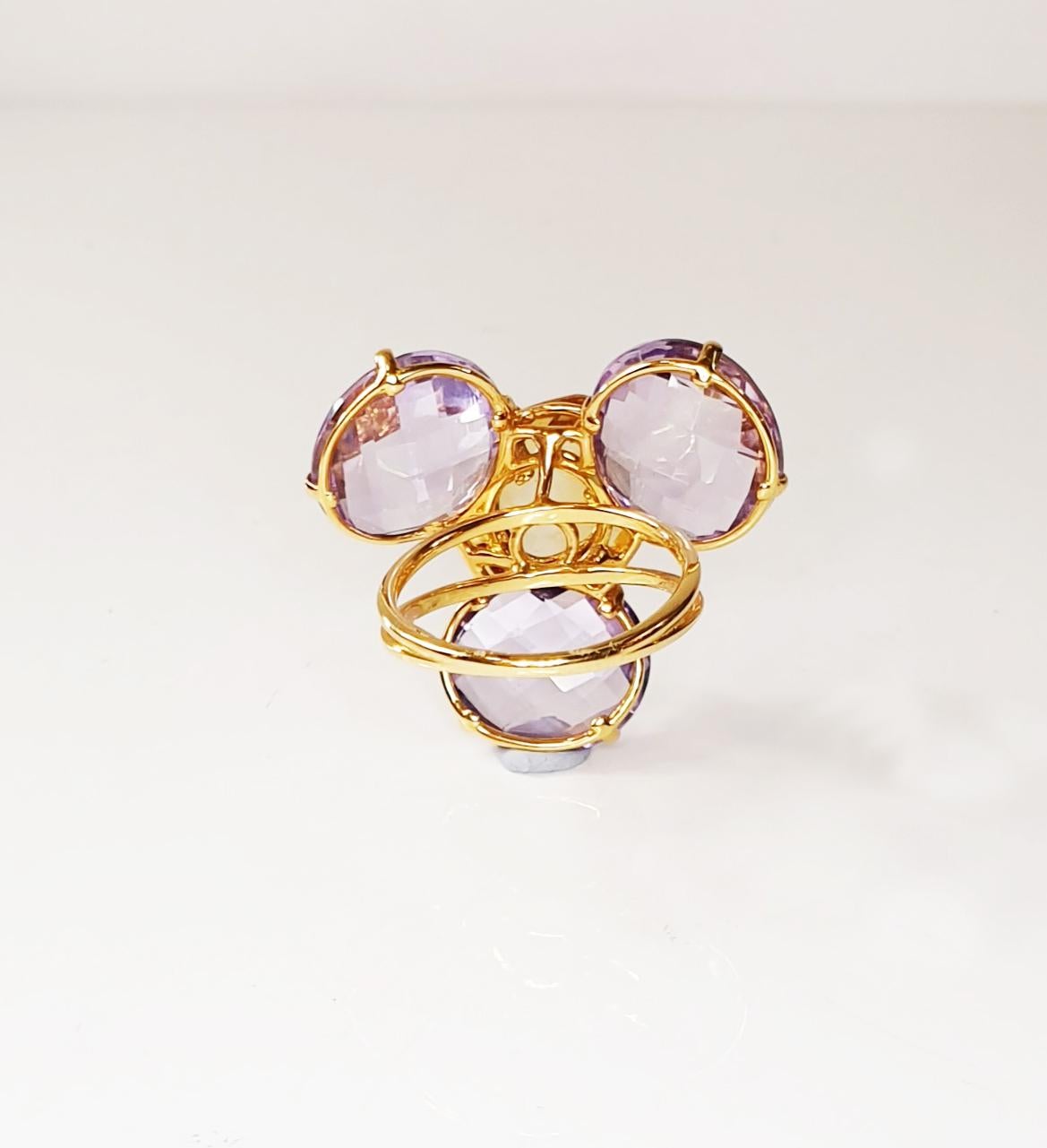 Multiphaceted Flower Ring with Central Citrine and Three Amethysts For Sale 1