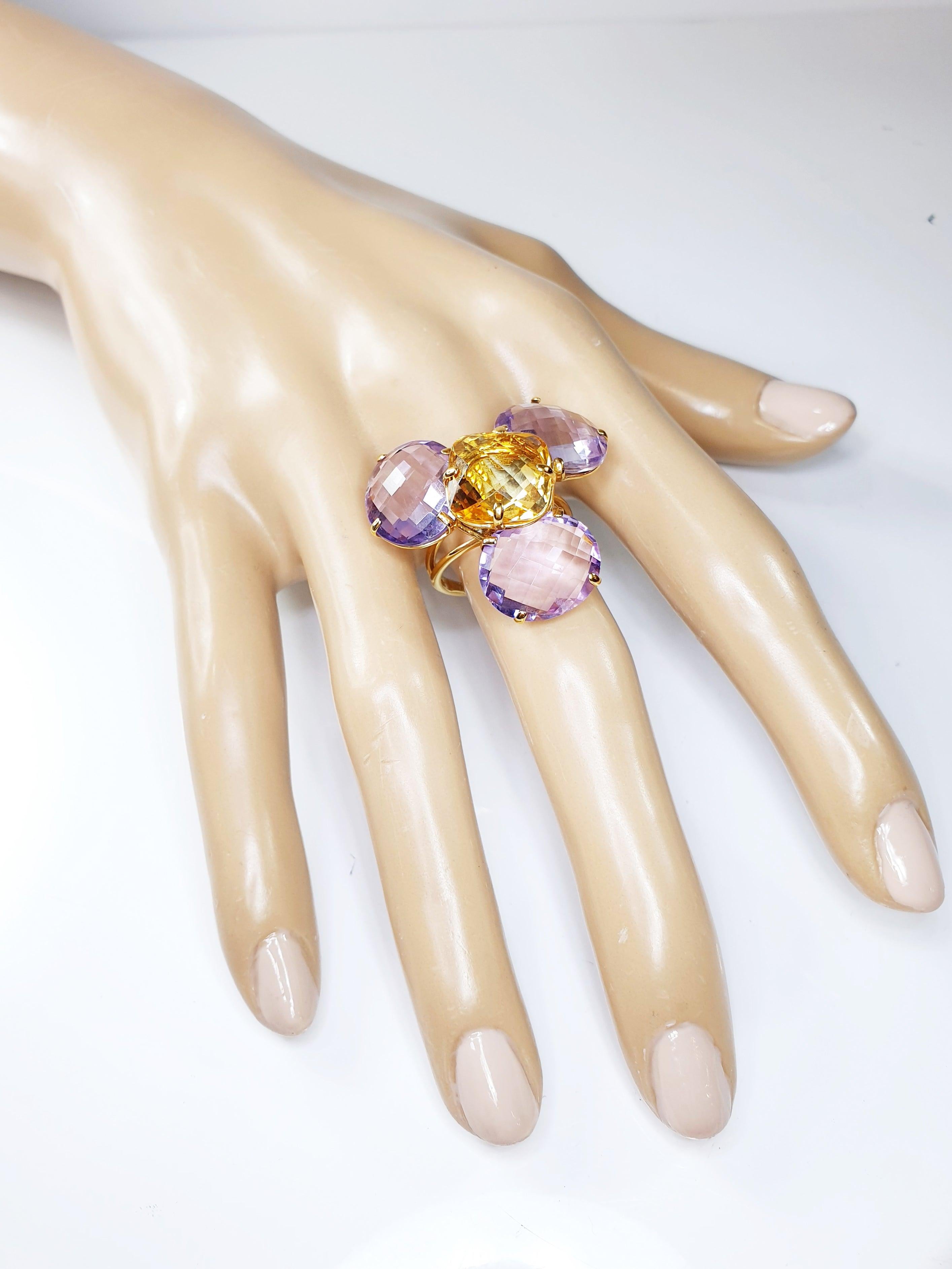 Multiphaceted Flower Ring with Central Citrine and Three Amethysts 8