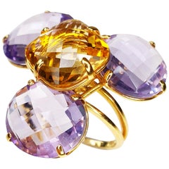 Multiphaceted Flower Ring with Central Citrine and Three Amethysts