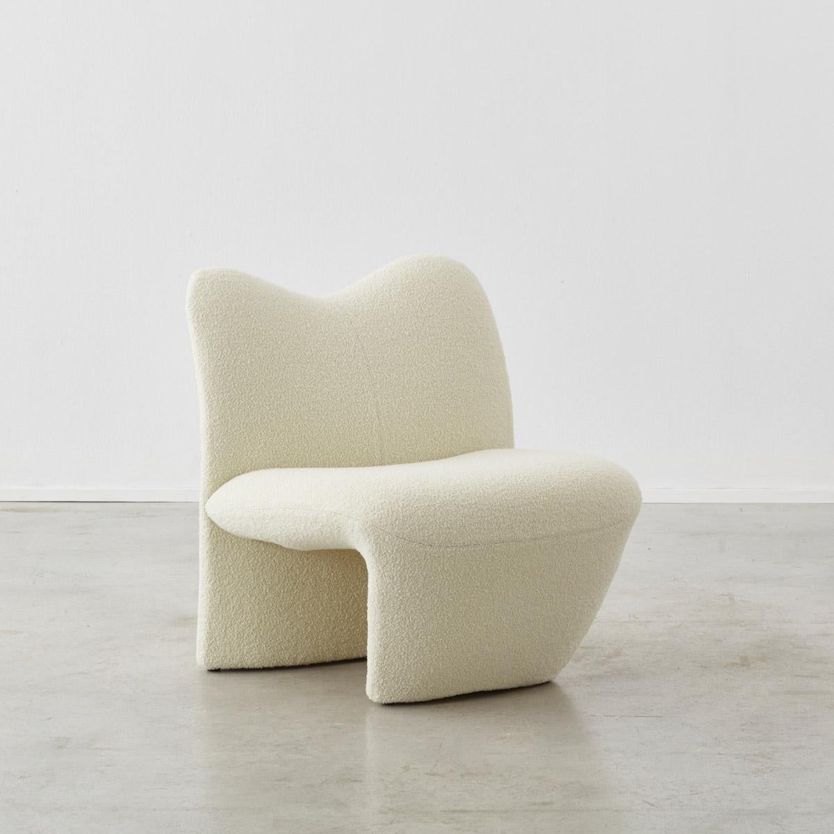 This chair is newly upholstered to enhance its anthropomorphic character. Jane Dillon (1943-present) studied under Ettore Sottsass in the late 1960s and went on to make designs for Habitat and Conran Associates. This chair, a collaboration with