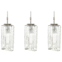 Multiple Austrian Clear Glass Pendant Lamps by J.T. Kalmar, circa 1950