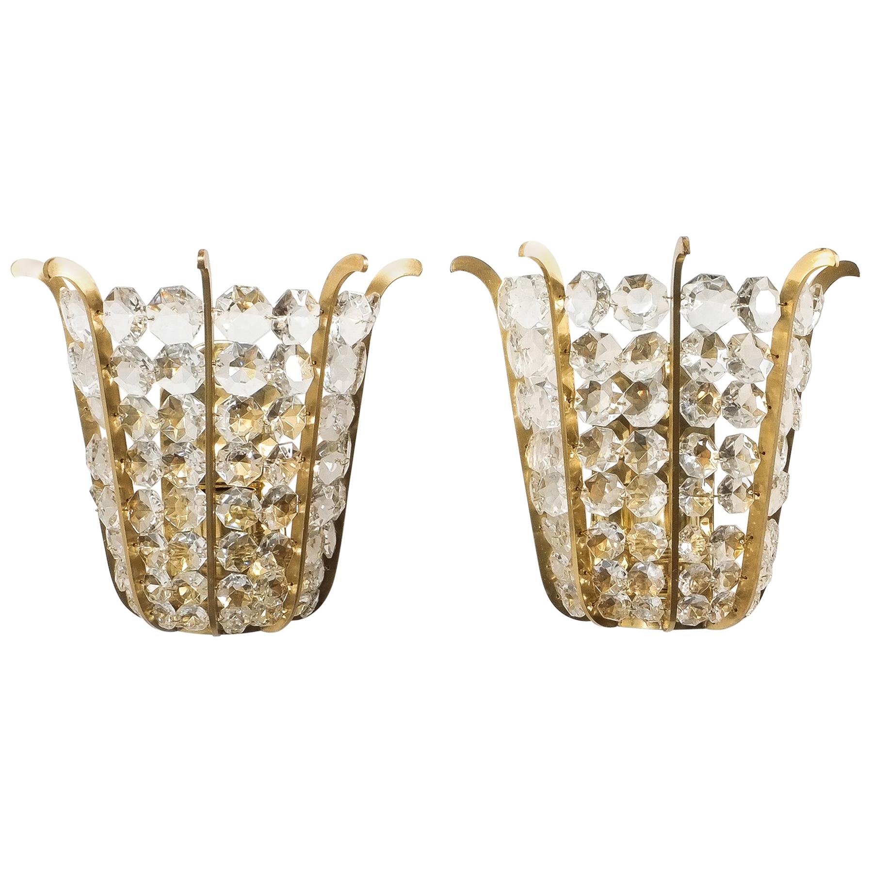 Plusieurs appliques couronne Bakalowits (4) en laiton et verre, Autriche, 1950