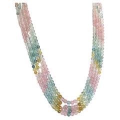 Mehrreihige Beryll-Halskette mit einfachen Kugeln und Perlen, natürlicher Edelstein aqua morganit beryll