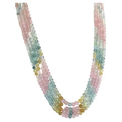 Collier de perles à boules unies en béryl, pierres précieuses naturelles et morganite aqua