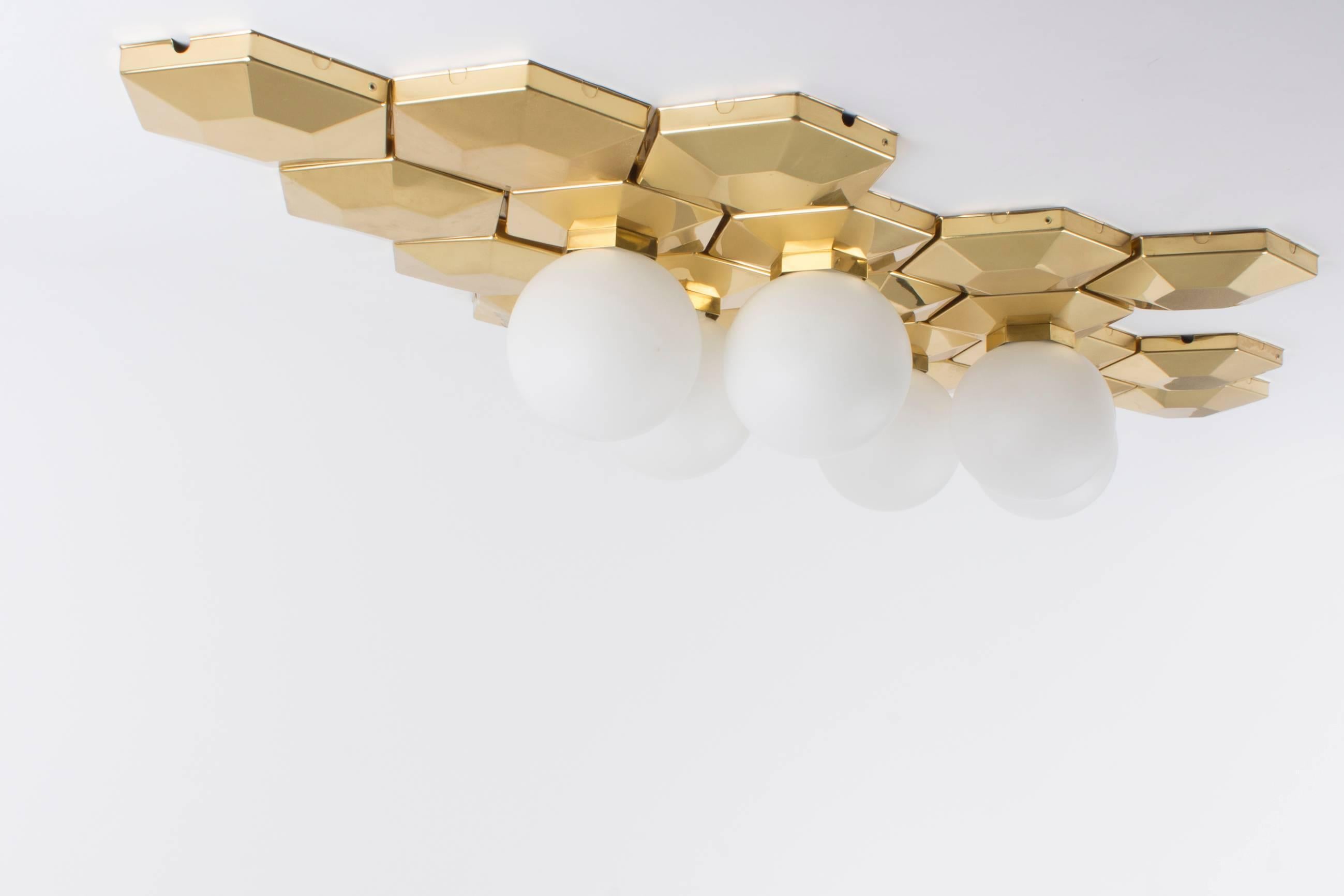 Multiple Brass and Glass Flush Mounts for Modular Installation, circa 1970 1