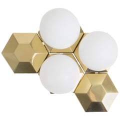 Multiple Brass and Glass Flush Mounts for Modular Installation, circa 1970