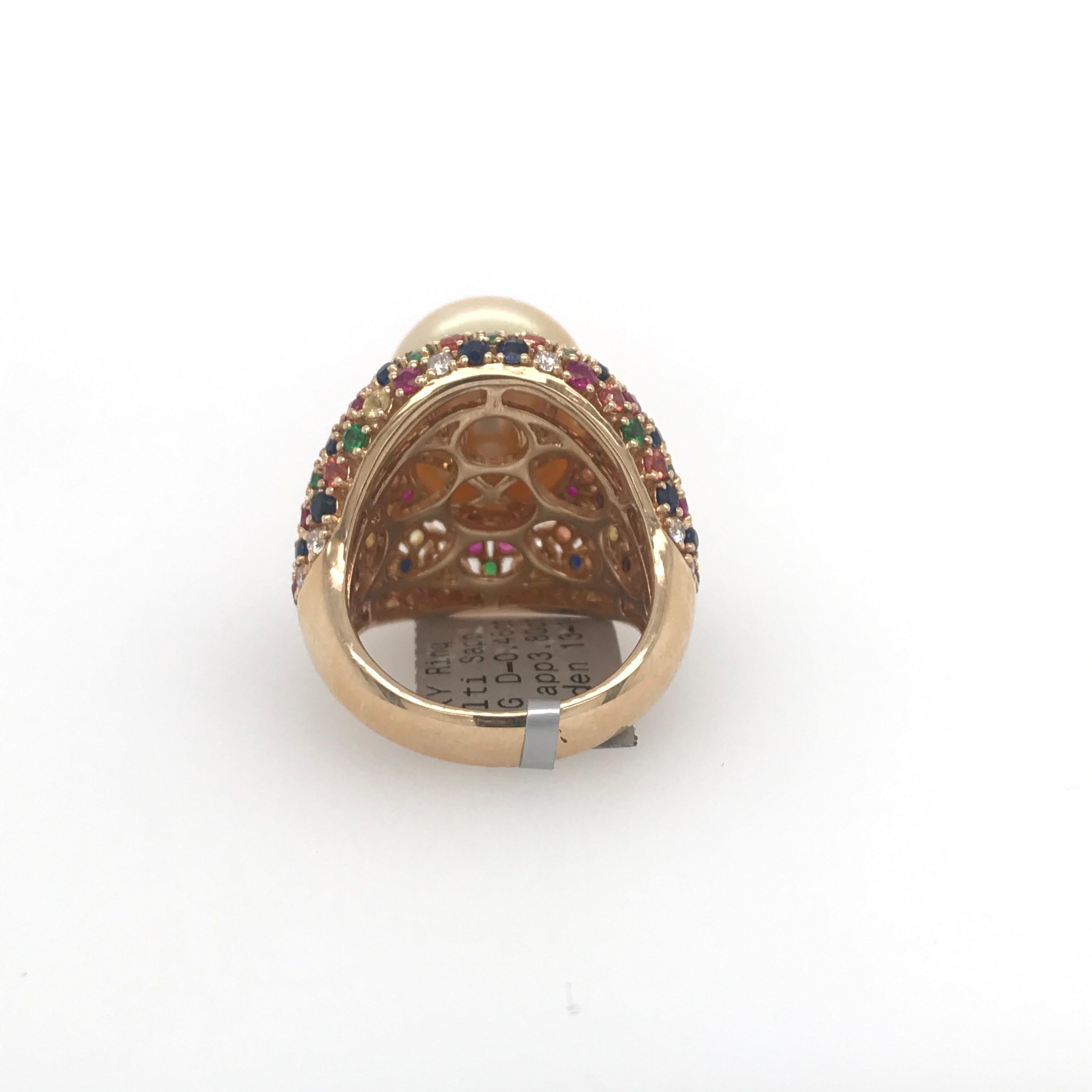 Multiple Color Sapphire Diamond Pearl Ring 4.26 Carat 18 Karat 1
