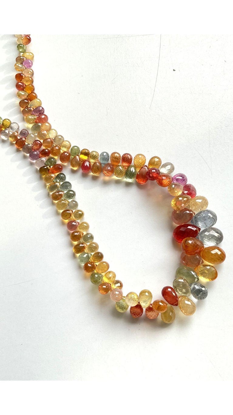 Multiple Color Sapphires Faceted Drops Strand Natural Gemstone Beads