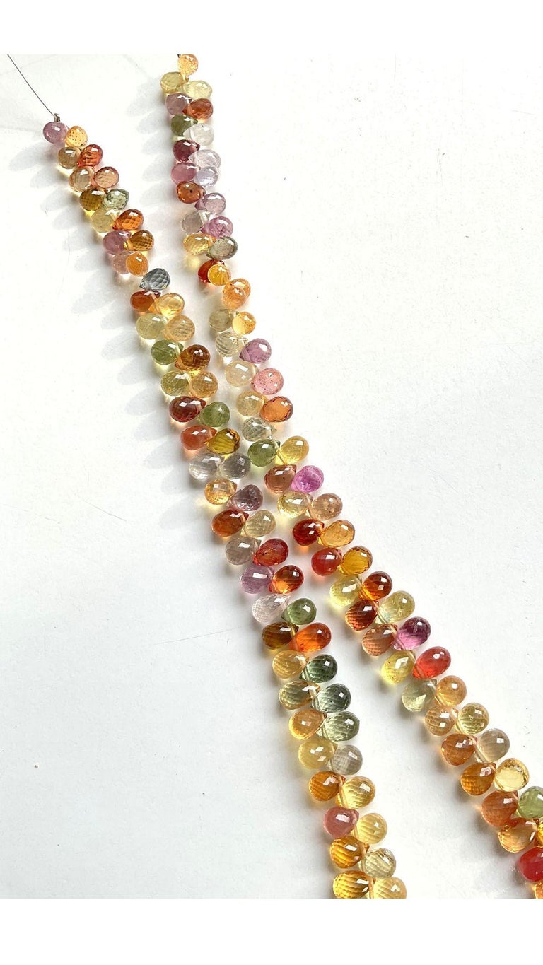 Multiple Color Sapphires Faceted Drops Strand Natural Gemstone Beads