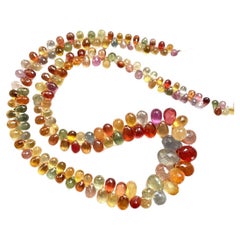 Multiple Color Sapphires Faceted Drops Strand Natural Gemstone Beads