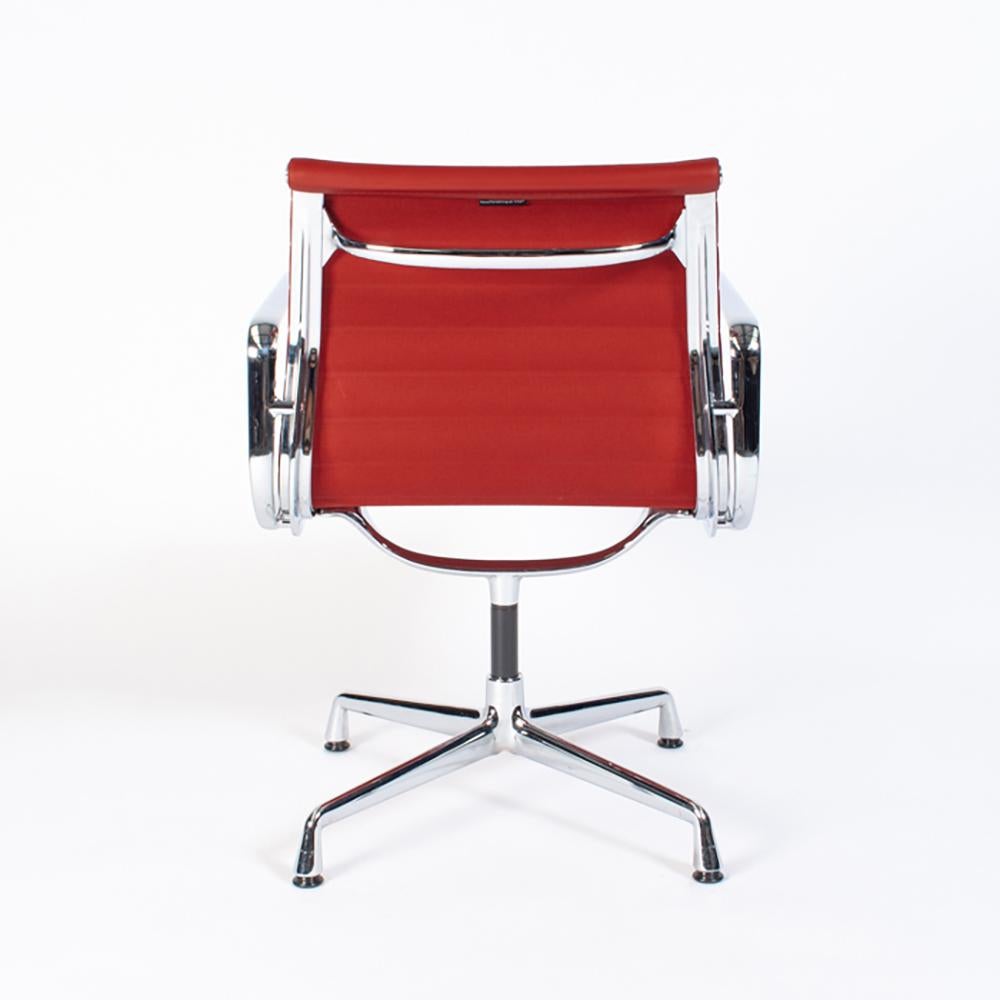 Plated Multiple Eames Aluminum Group Chairs EA108 in Chrome and Red Leather, Vitra For Sale