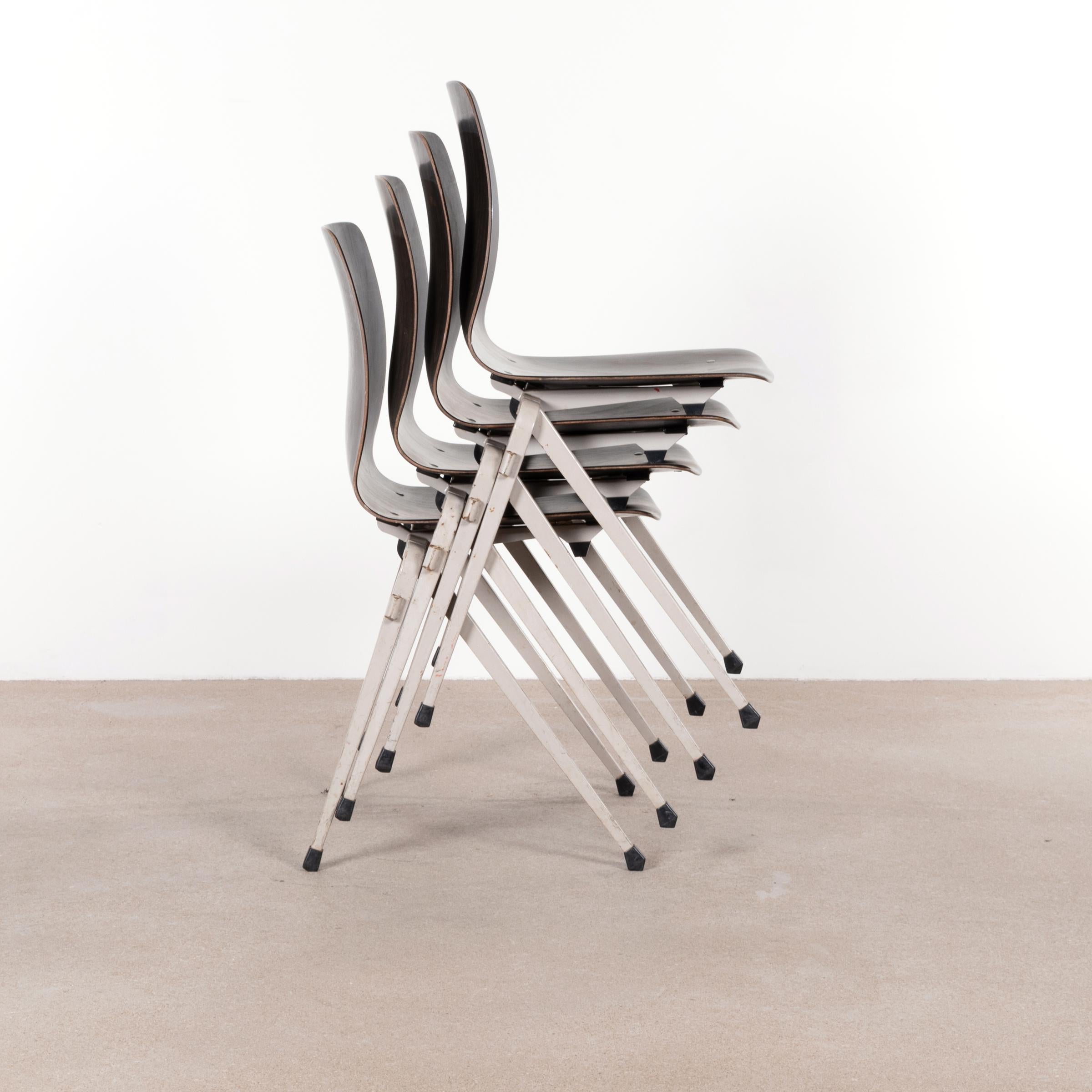 Dutch Multiple Galvanitas S20 Stackable Black and Grey Plywood Chairs, Netherlands