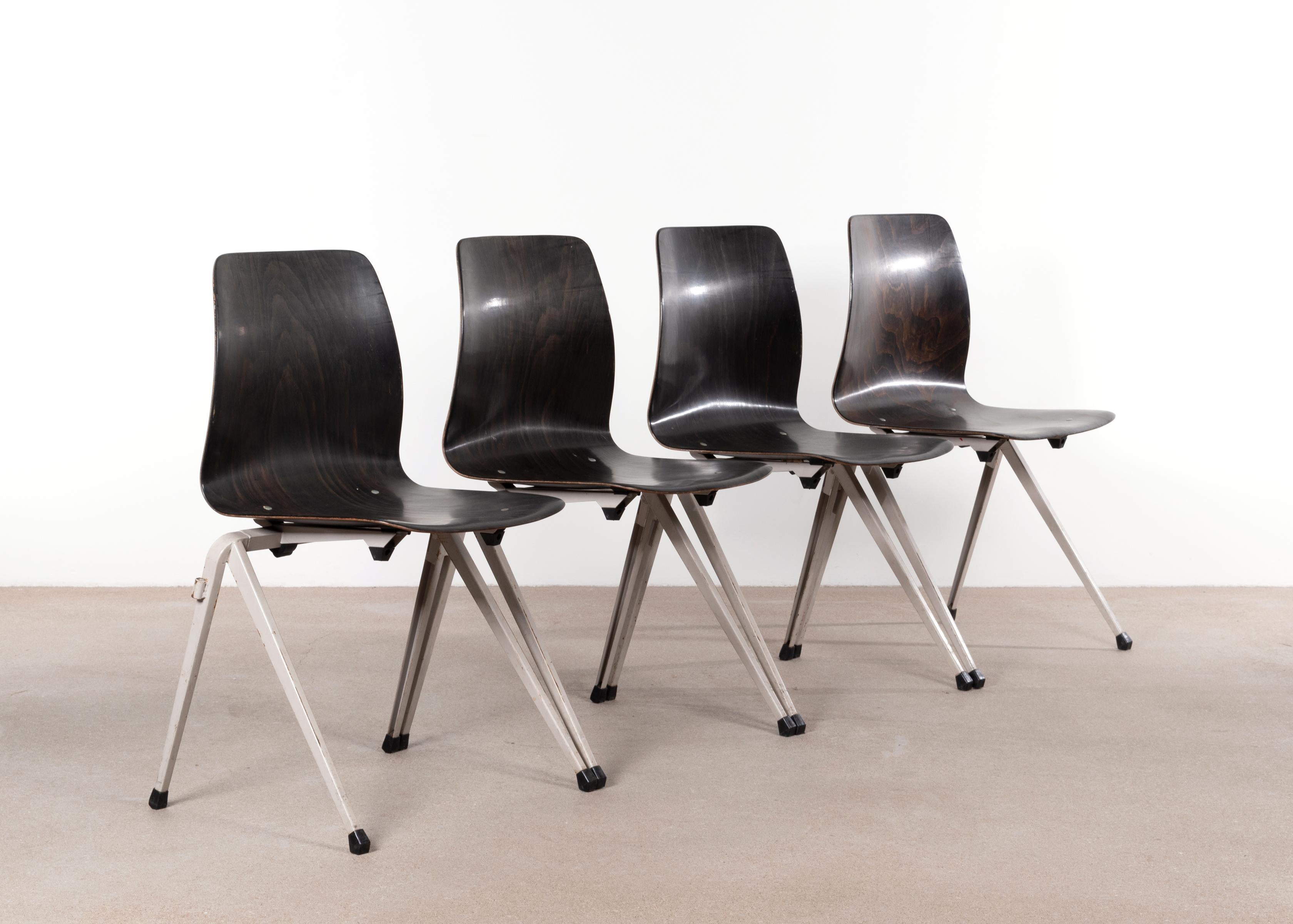 Late 20th Century Multiple Galvanitas S20 Stackable Black and Grey Plywood Chairs, Netherlands