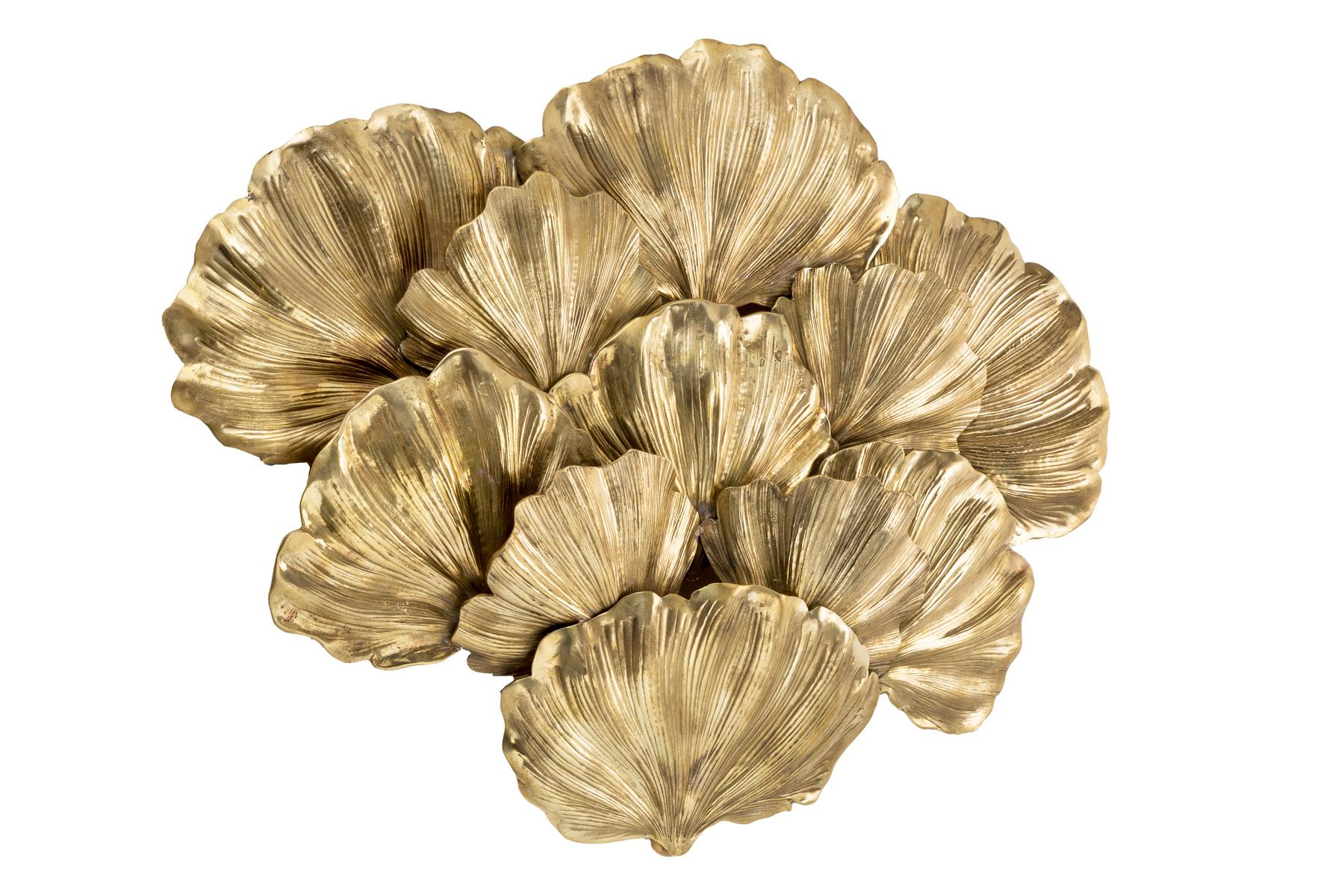 Italian Multiple Ginkgo Leaves Casted Brass Applique For Sale