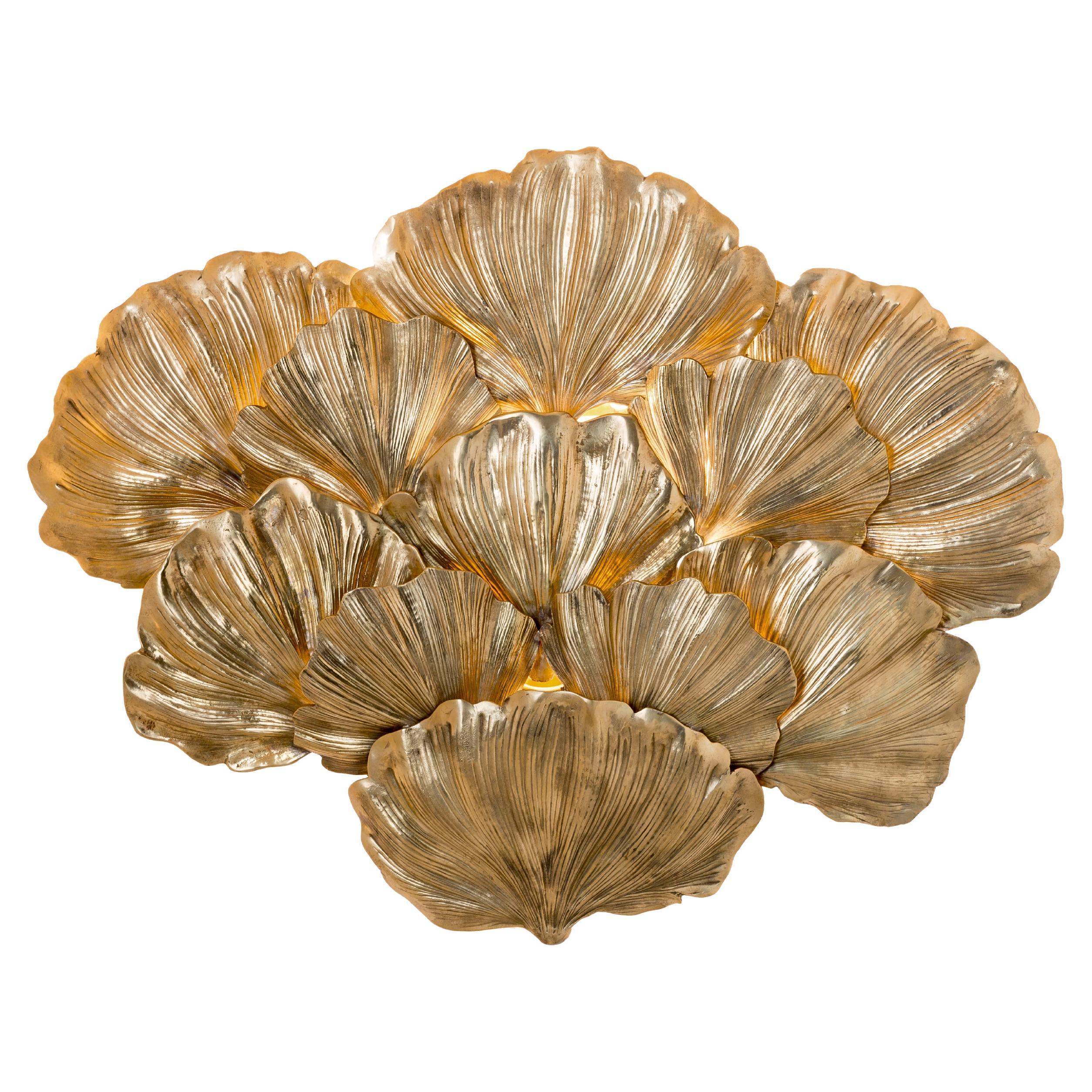 Multiple Ginkgo Leaves Casted Brass Applique For Sale