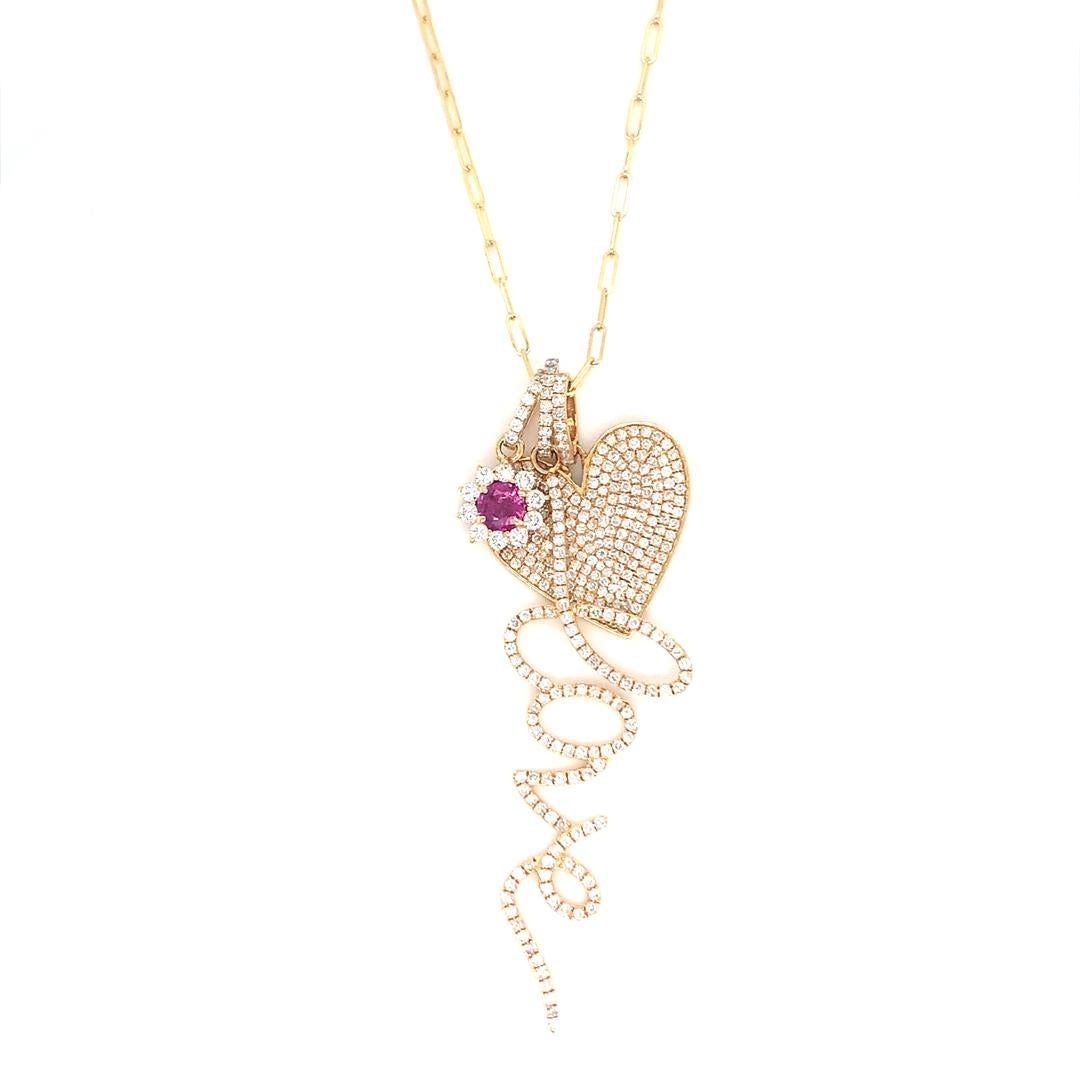 Round Cut Multiple gold diamond and ruby pendant necklace For Sale