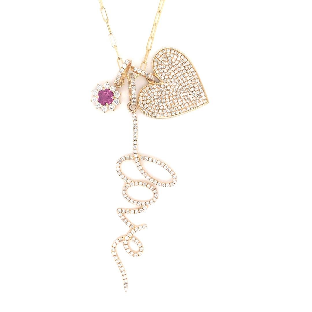 Multiple gold diamond and ruby pendant necklace In New Condition For Sale In New York, NY