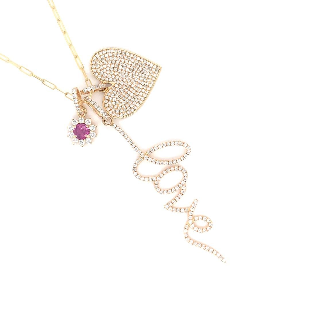 Women's Multiple gold diamond and ruby pendant necklace For Sale