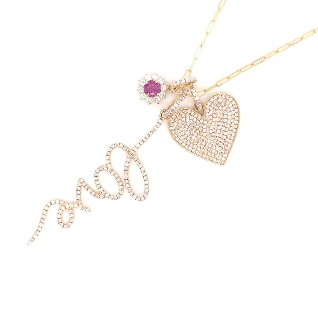 Multiple gold diamond and ruby pendant necklace For Sale 1