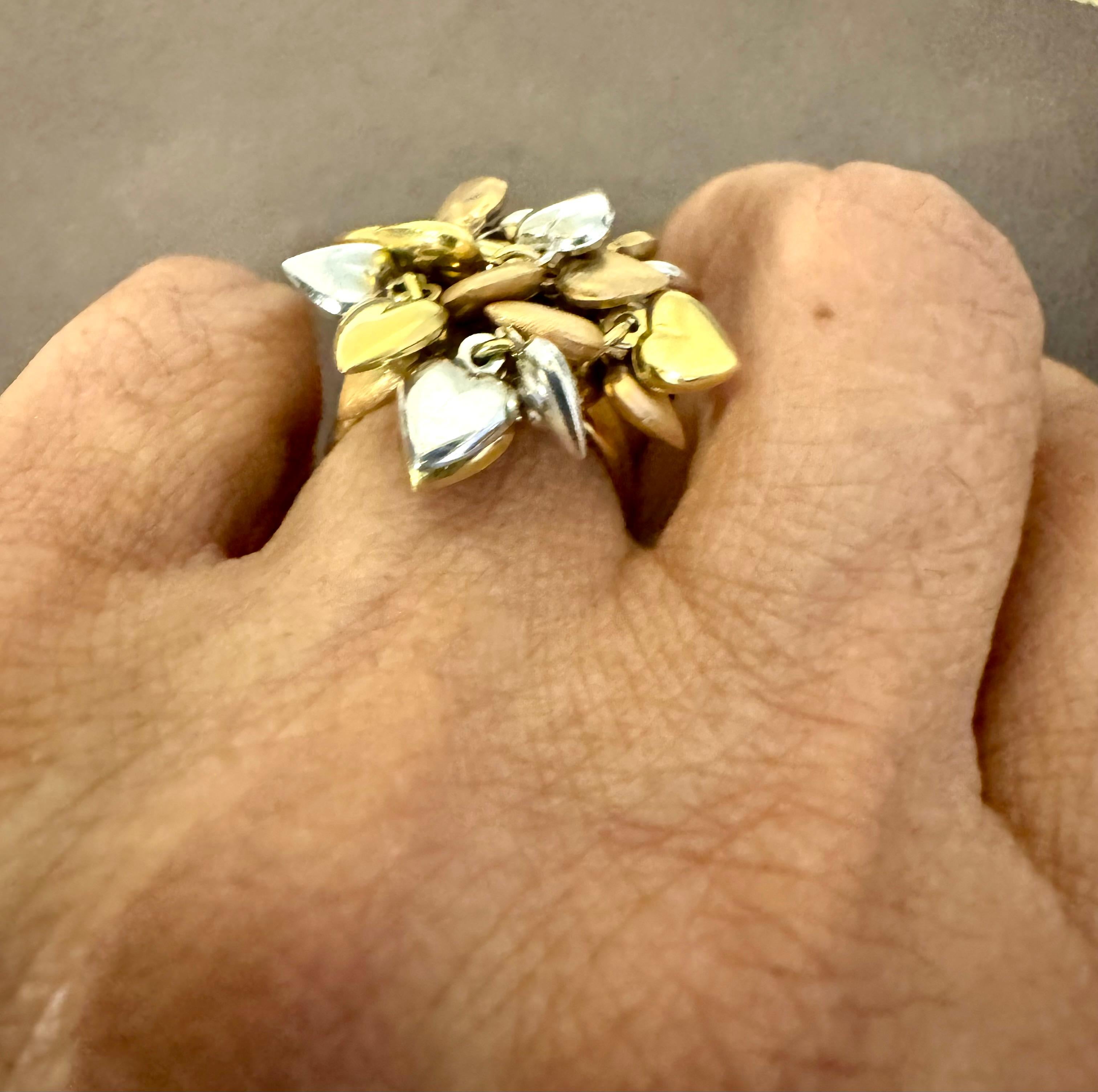 Anello a cuore multiplo fluttuante in oro giallo, rosa e bianco 18 Kt misura 6 in vendita 6