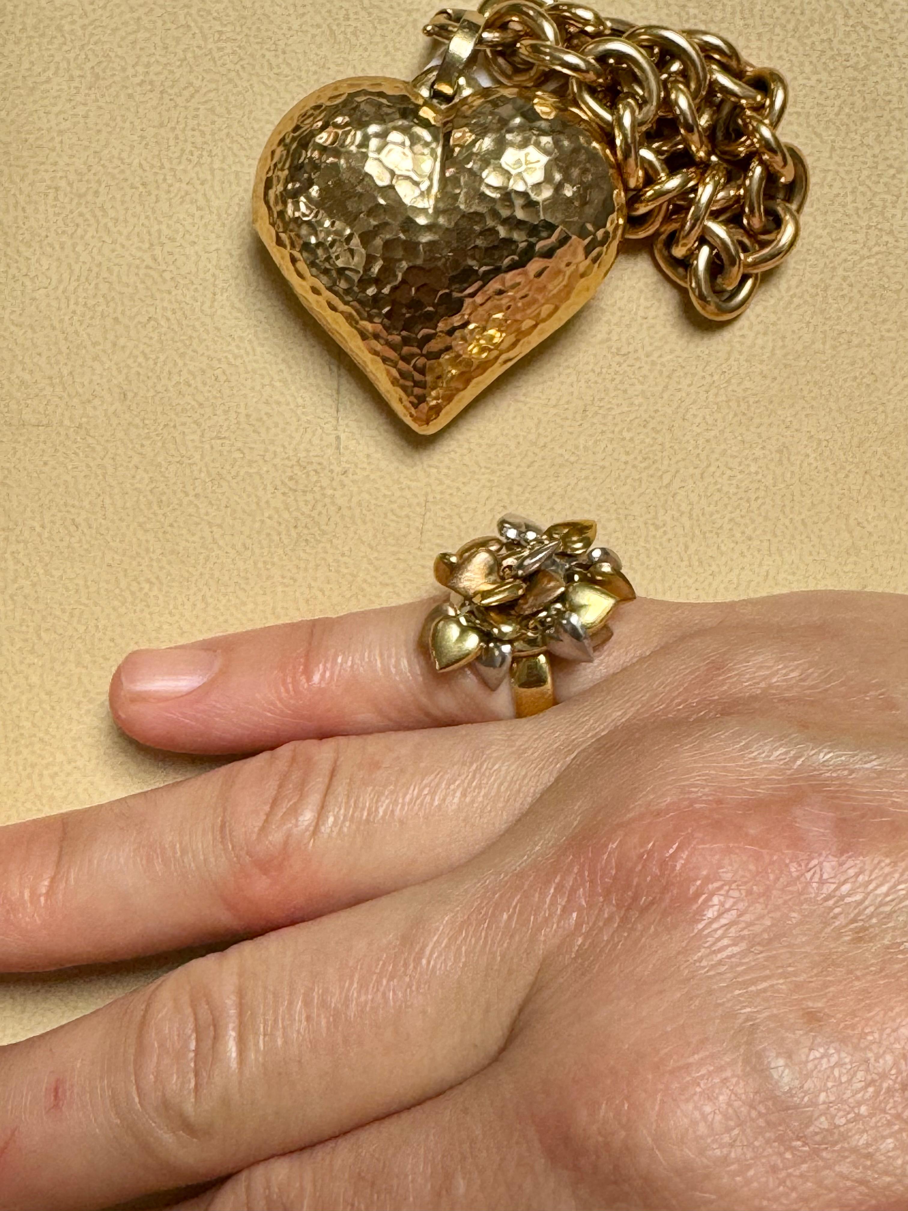 Anello a cuore multiplo fluttuante in oro giallo, rosa e bianco 18 Kt misura 6 in vendita 14