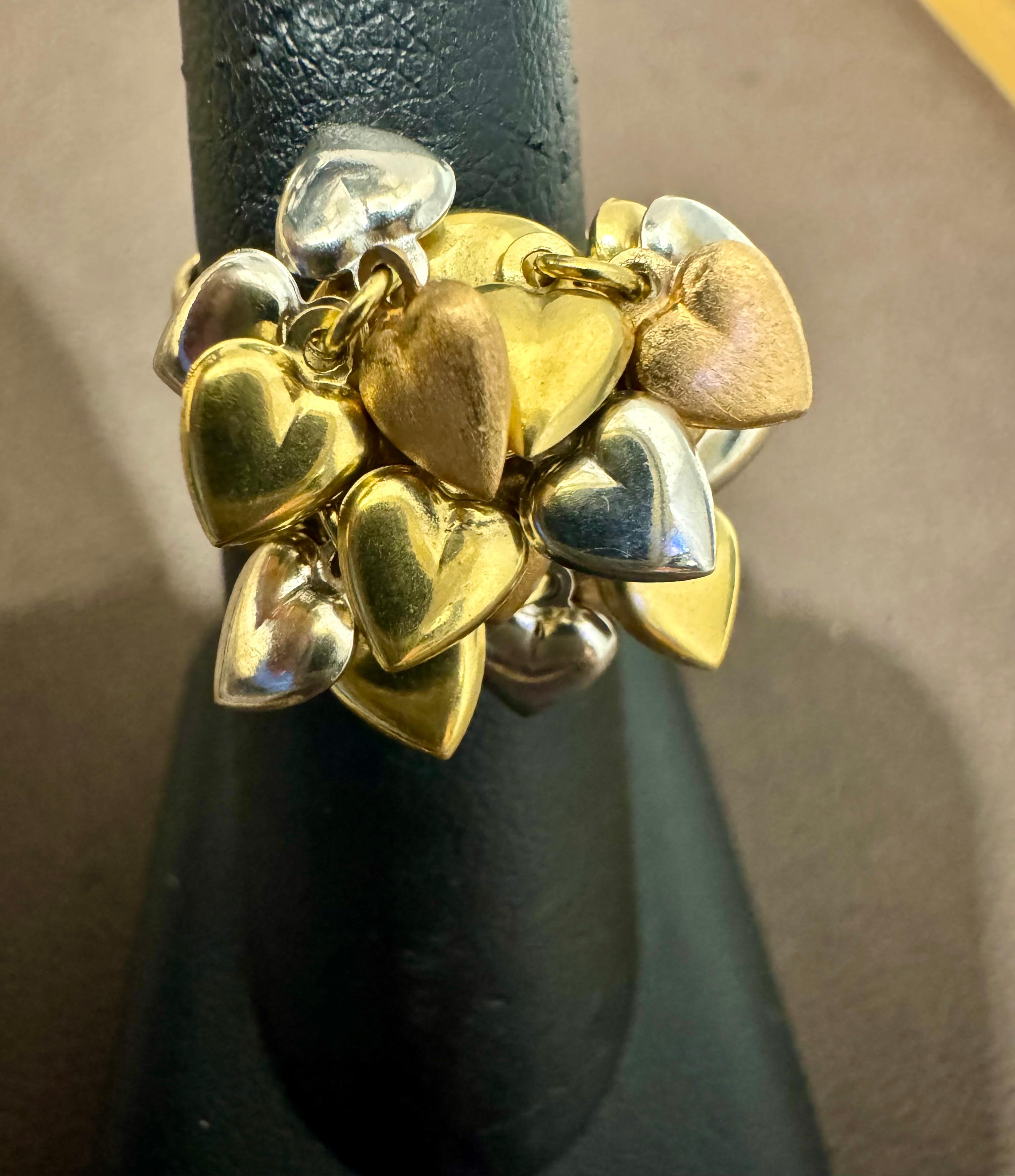 Anello a cuore multiplo fluttuante in oro giallo, rosa e bianco 18 Kt misura 6 in vendita 1
