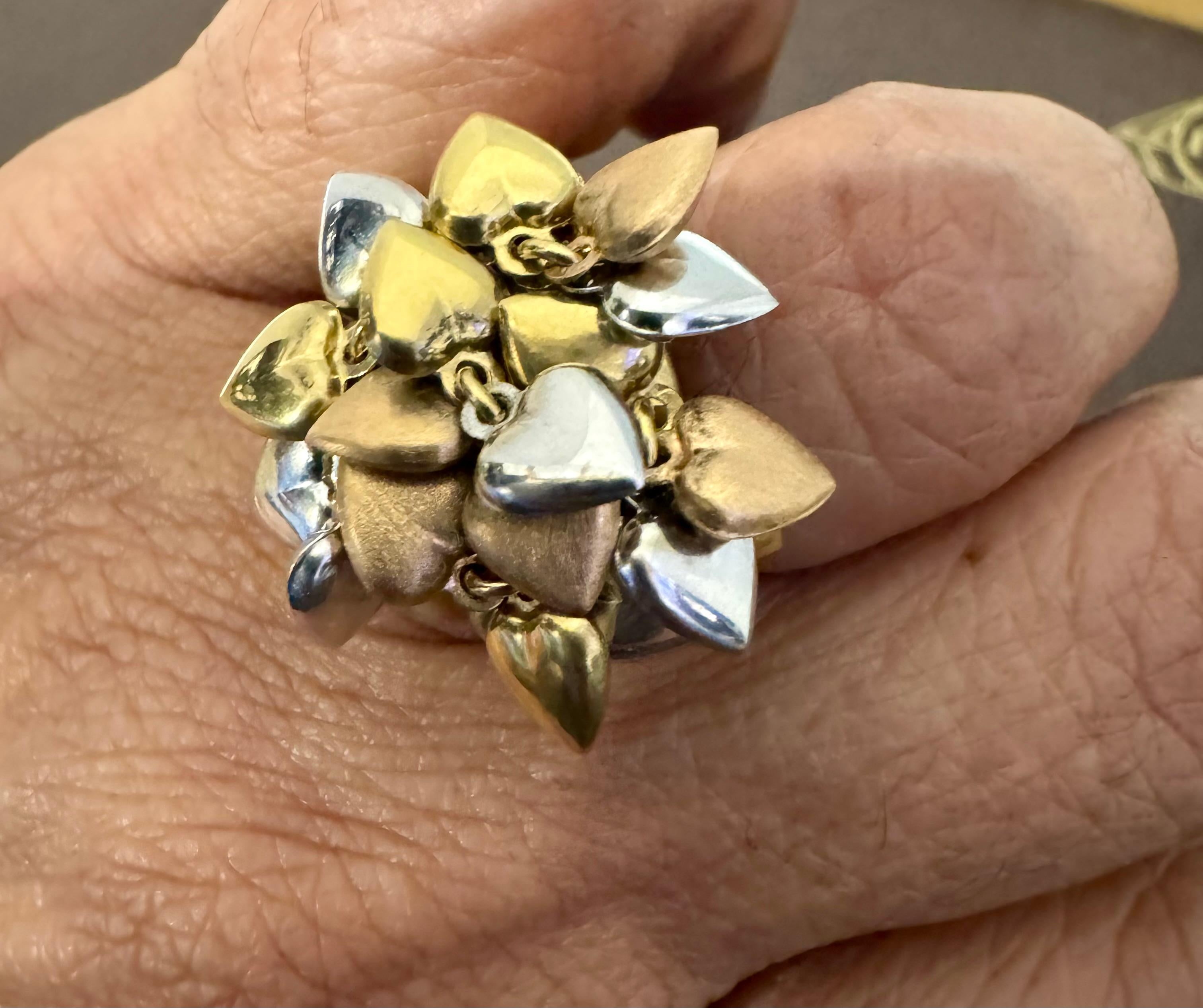 Anello a cuore multiplo fluttuante in oro giallo, rosa e bianco 18 Kt misura 6 in vendita 2
