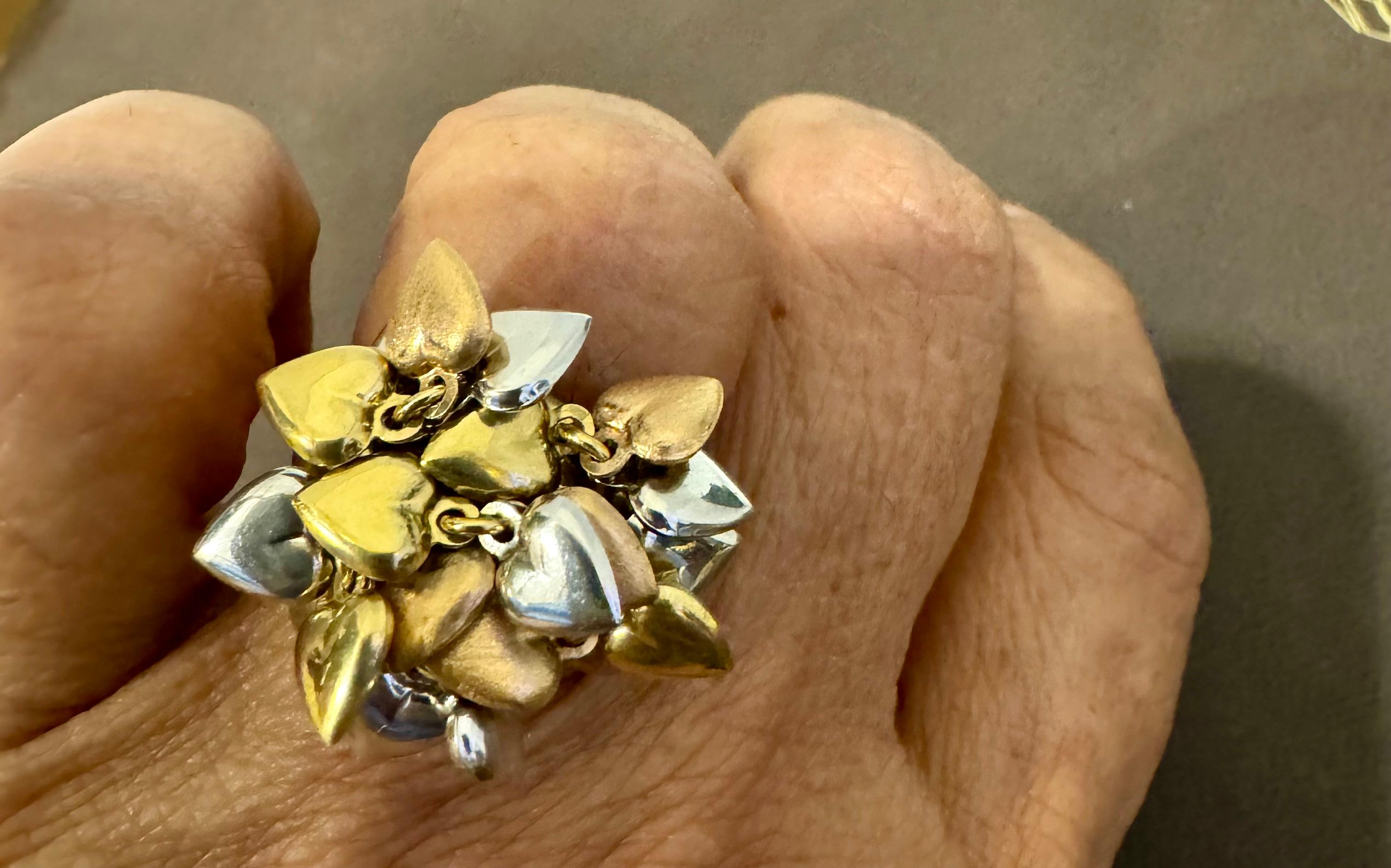 Anello a cuore multiplo fluttuante in oro giallo, rosa e bianco 18 Kt misura 6 in vendita 5