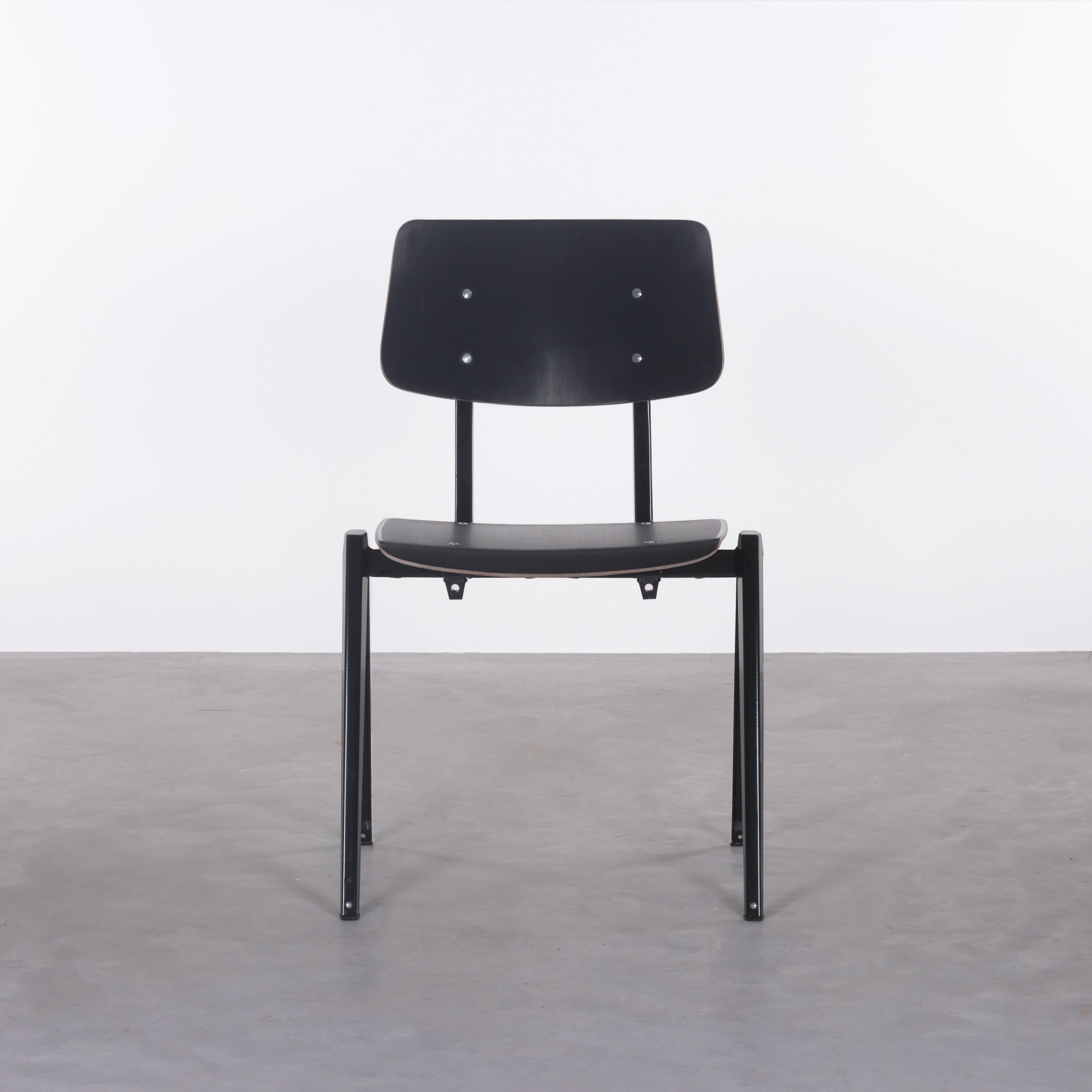 Functional / Industrial Galvanitas S21 stackable plywood chairs in the style of Prouvé. Frames are made of folded sheet steel and seat / backpanel of resin plywood. Stackable with a maximum of 6 chairs. Various colors, quantities and bespoke service