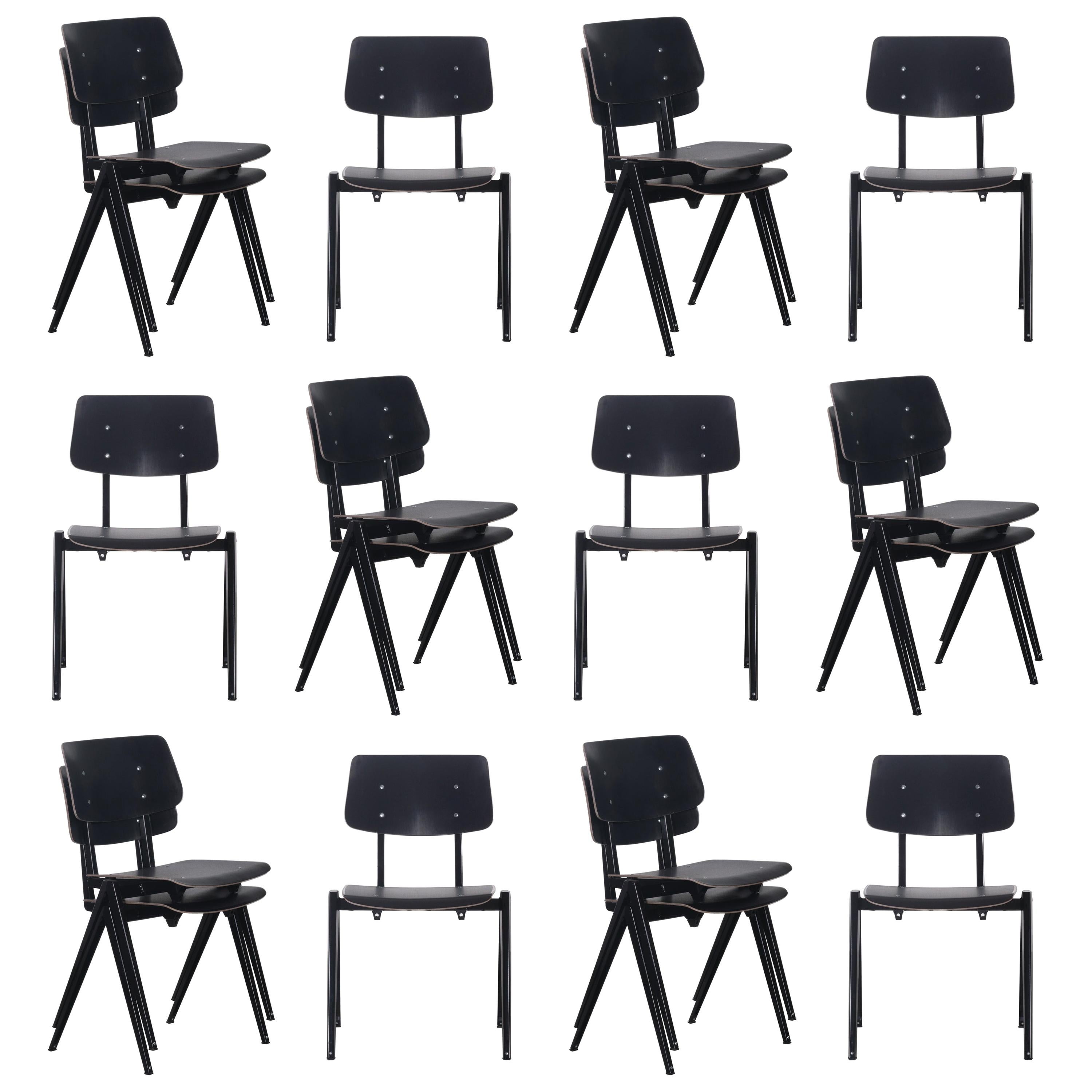 Multiple Industrial Galvanitas S21 Stackable Dining Chairs in Black, Netherlands